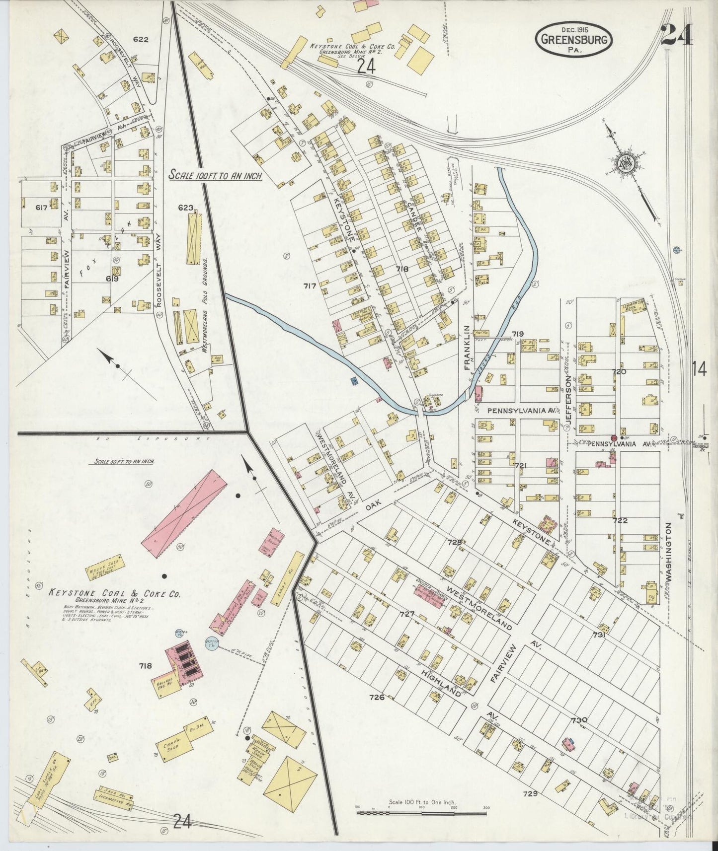 Sanborn Fire Insurance Map from Greensburg, Westmoreland County, Pennsylvania (1915), Sheet #0024 - Historic Sanborn Fire Insurance Map Print, vintage old map wall art, antique decor, genealogy gift, Pennsylvania Pennsylvania map
