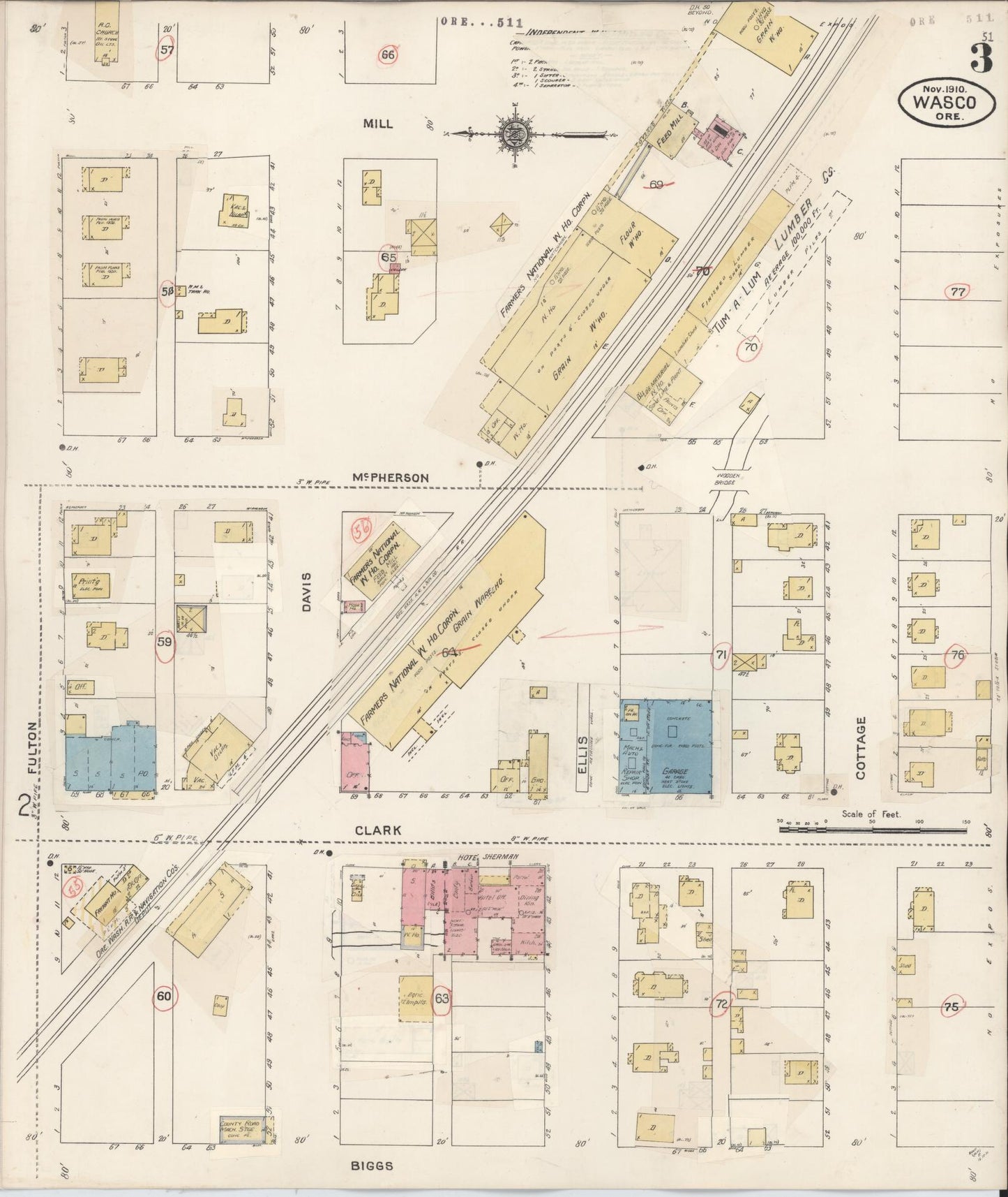 Sanborn Fire Insurance Map from Wasco, Sherman County, Oregon (1931), Sheet #0003 - Complete Map Set gallery image, historic Sanborn map, vintage wall art, Oregon Oregon