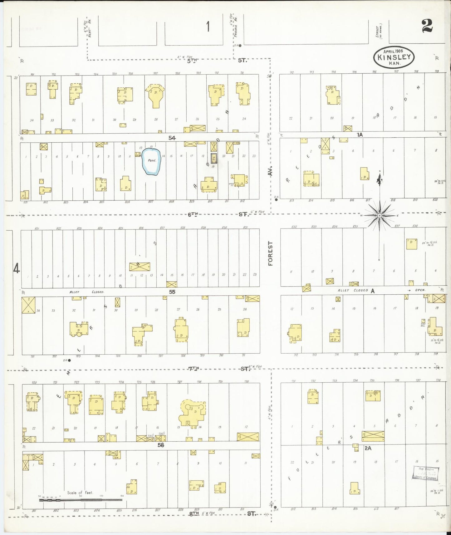 Sanborn Fire Insurance Map from Kinsley, Edwards County, Kansas (1905), Sheet #0002 - Historic Sanborn Fire Insurance Map Print, vintage old map wall art, antique decor, genealogy gift, Kansas Kansas map