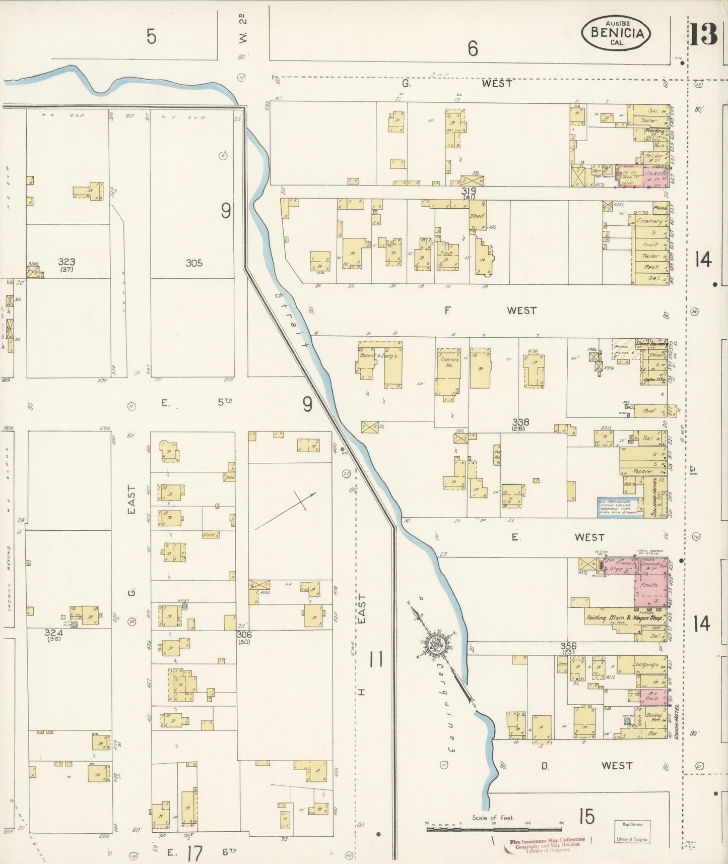 Sanborn Fire Insurance Map from Benicia, Solano County, California (1913), Sheet #0013 - Historic Sanborn Fire Insurance Map Print, vintage old map wall art, antique decor, genealogy gift, California California map