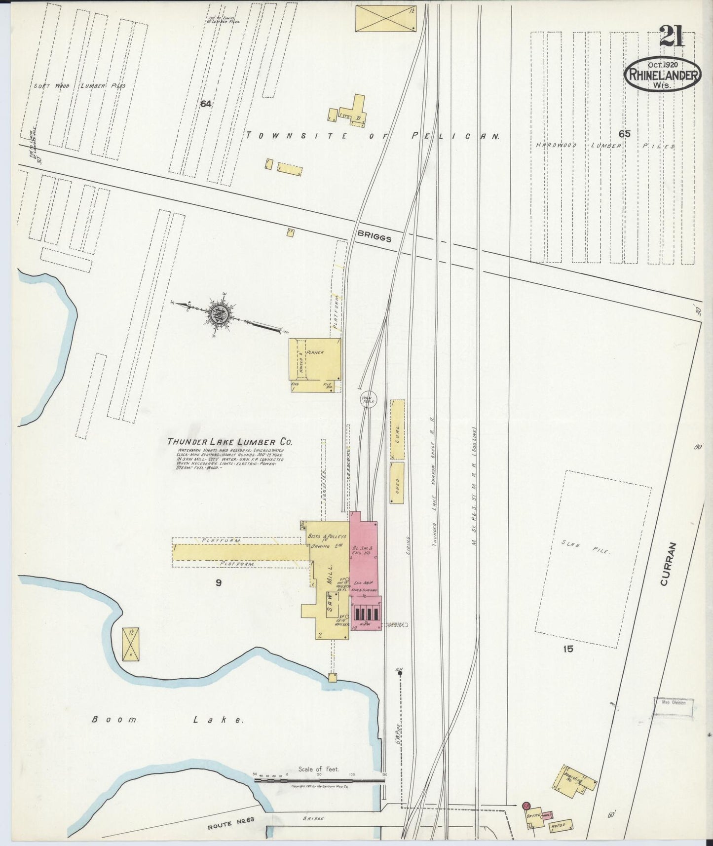 Sanborn Fire Insurance Map from Rhinelander, Oneida County, Wisconsin (1920), Sheet #0021 - Historic Sanborn Fire Insurance Map Print, vintage old map wall art, antique decor, genealogy gift, Wisconsin Wisconsin map