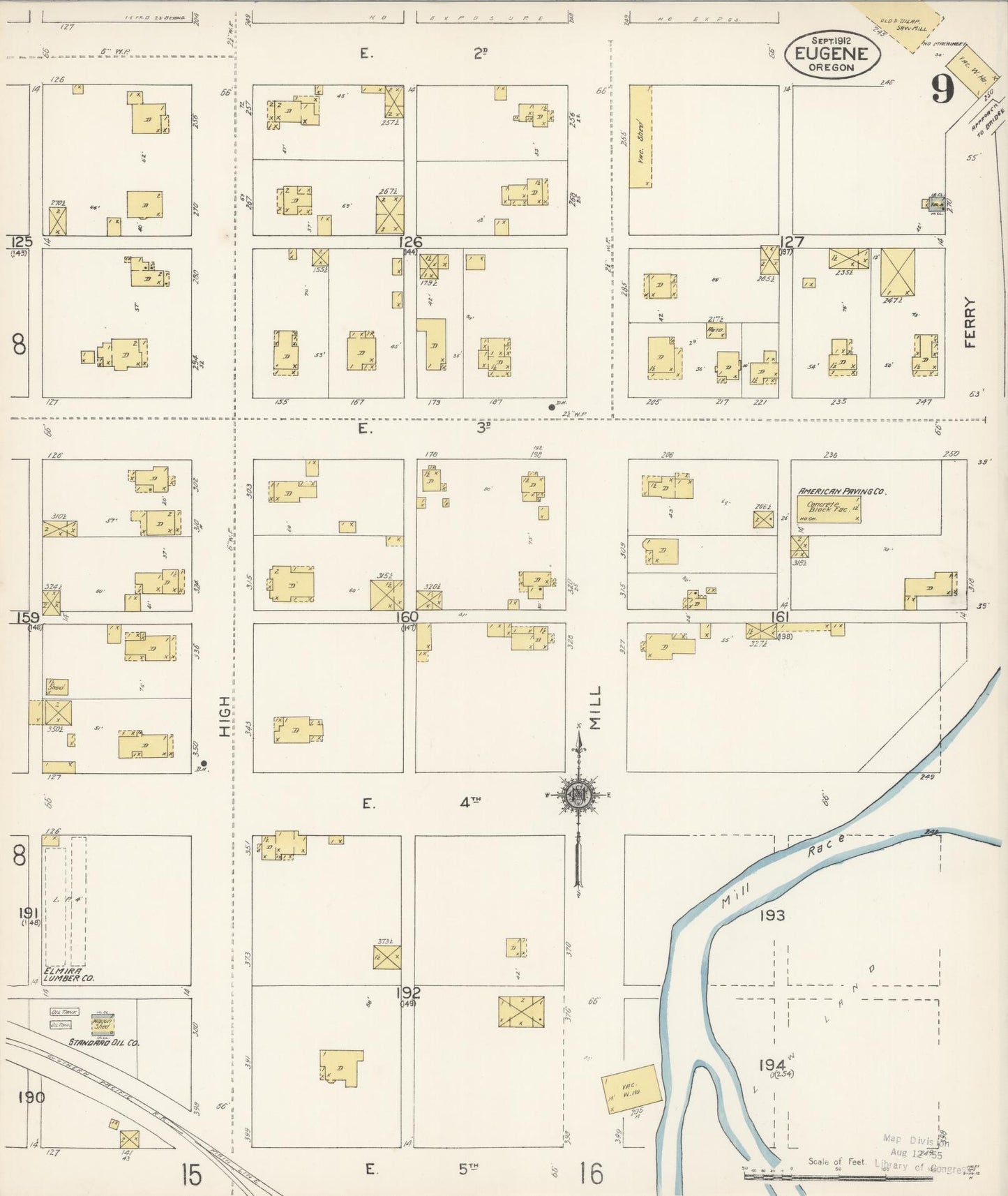 Sanborn Fire Insurance Map from Eugene, Lane County, Oregon (1912), Sheet #0009 - Historic Sanborn Fire Insurance Map Print, vintage old map wall art, antique decor, genealogy gift, Oregon Oregon map