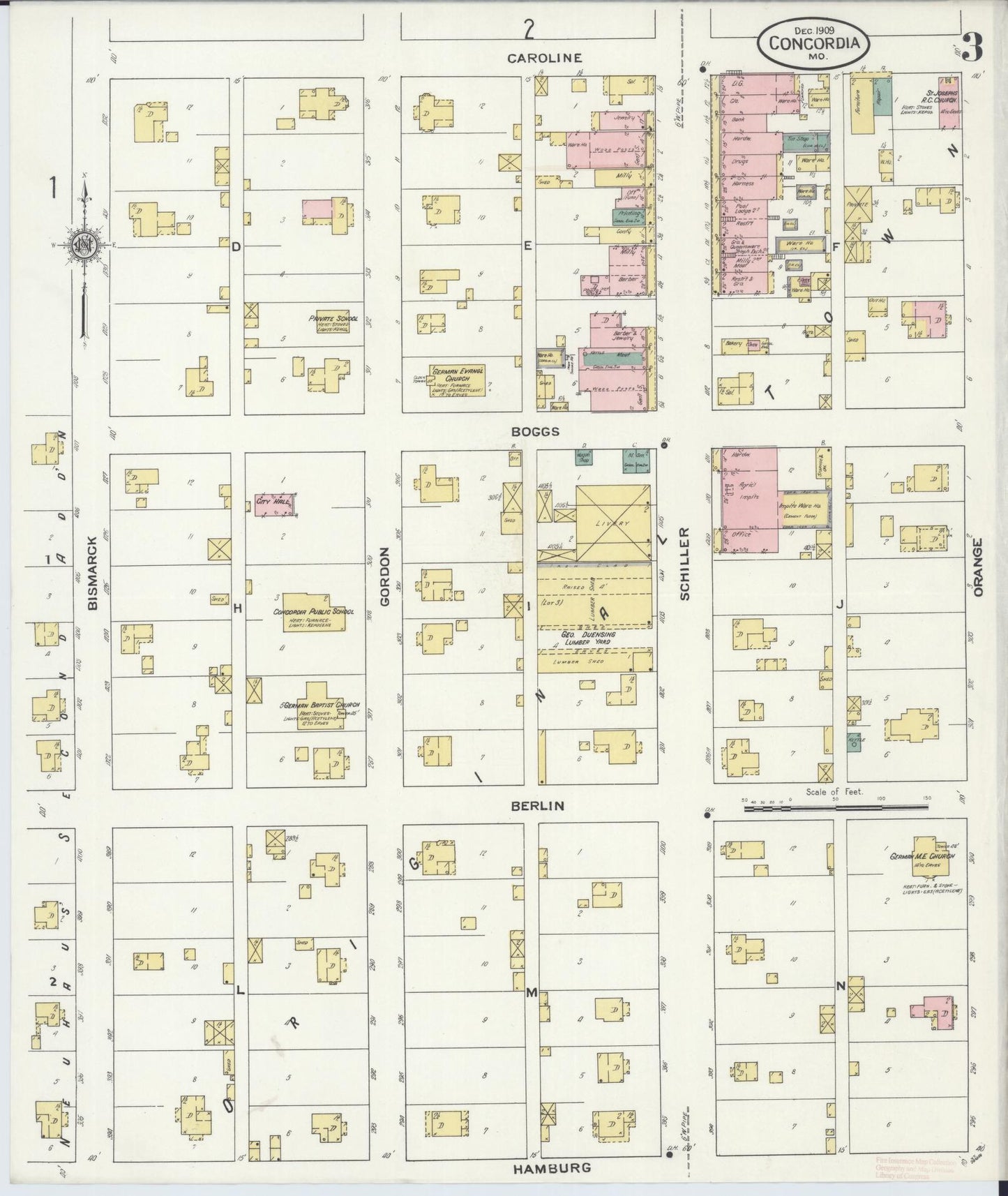 Sanborn Fire Insurance Map from Concordia, Lafayette County, Missouri (1909), Sheet #0003 - Complete Map Set gallery image, historic Sanborn map, vintage wall art, Missouri Missouri