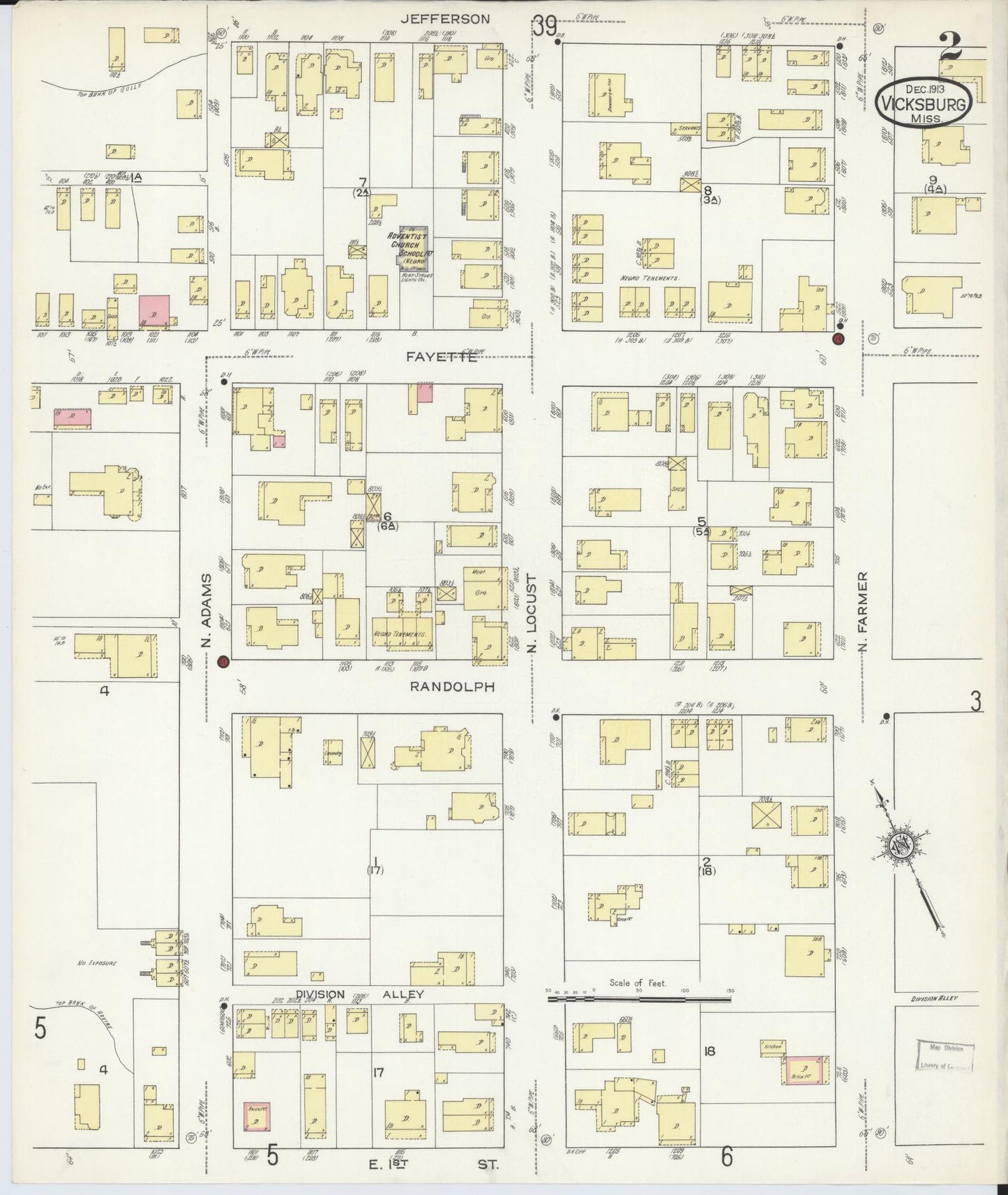 Sanborn Fire Insurance Map from Vicksburg, Warren County, Mississippi (1913), Sheet #0002 - Historic Sanborn Fire Insurance Map Print, vintage old map wall art, antique decor, genealogy gift, Mississippi Mississippi map