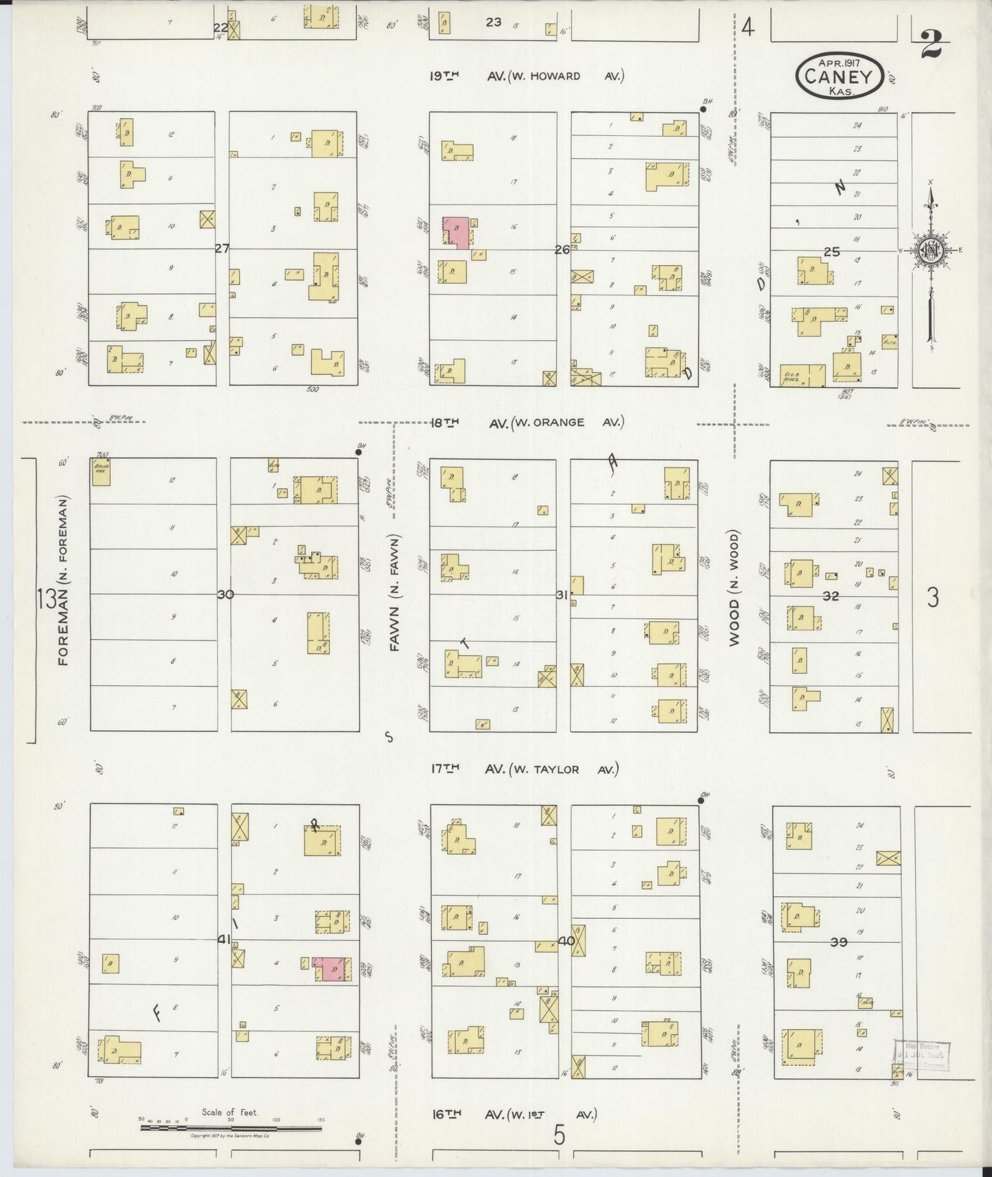 Sanborn Fire Insurance Map from Caney, Montgomery County, Kansas (1917), Sheet #0002 - Historic Sanborn Fire Insurance Map Print, vintage old map wall art, antique decor, genealogy gift, Kansas Kansas map