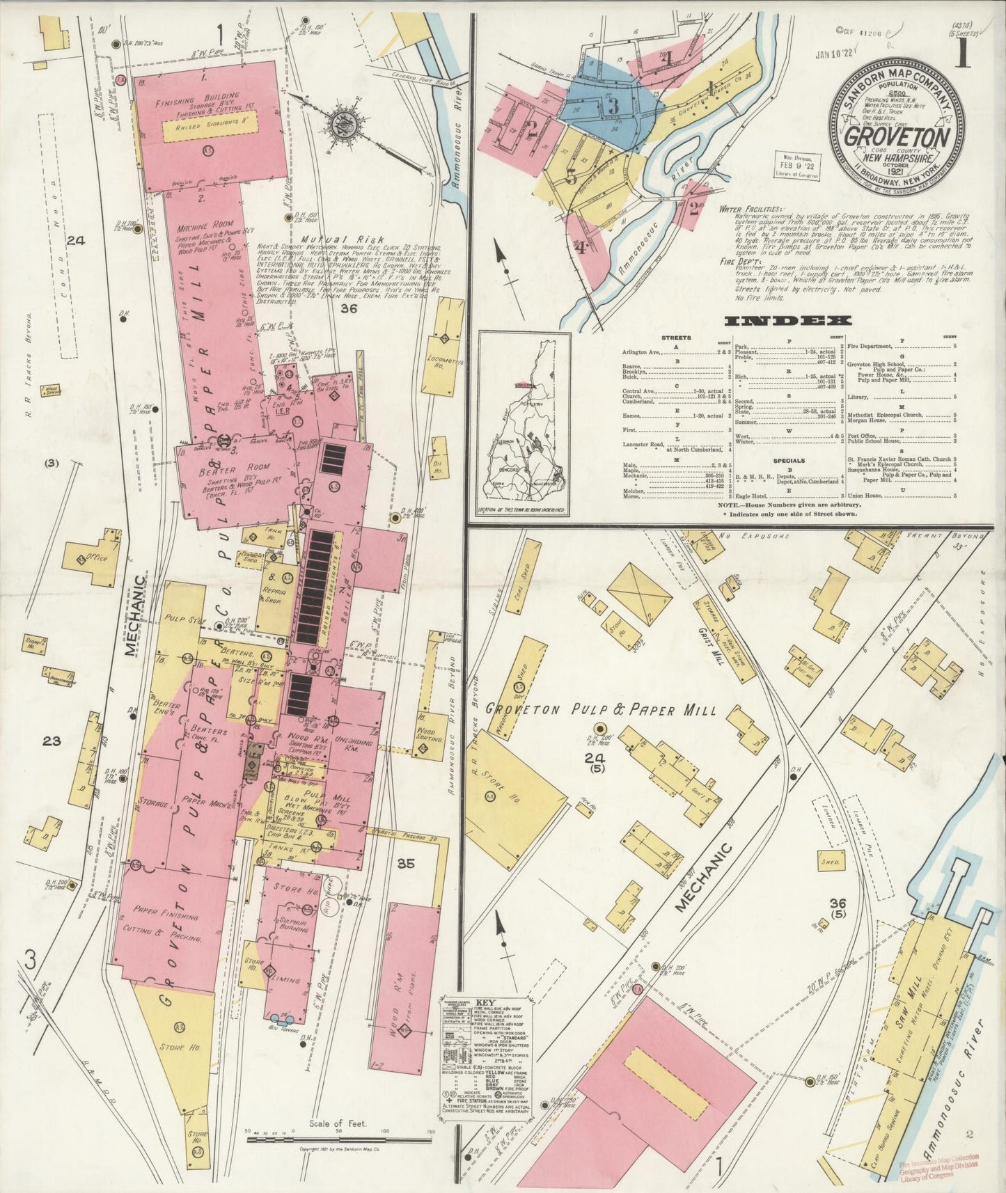 Sanborn Fire Insurance Map from Groveton, Coos County, New Hampshire (1921), Sheet #0001 - Historic Sanborn Fire Insurance Map Print, vintage old map wall art, antique decor, genealogy gift, New Hampshire New Hampshire map