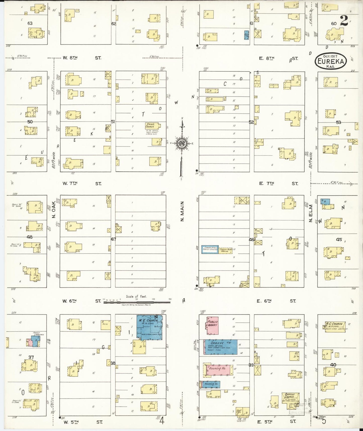 Sanborn Fire Insurance Map from Eureka, Greenwood County, Kansas (1917), Sheet #0002 - Historic Sanborn Fire Insurance Map Print, vintage old map wall art, antique decor, genealogy gift, Kansas Kansas map