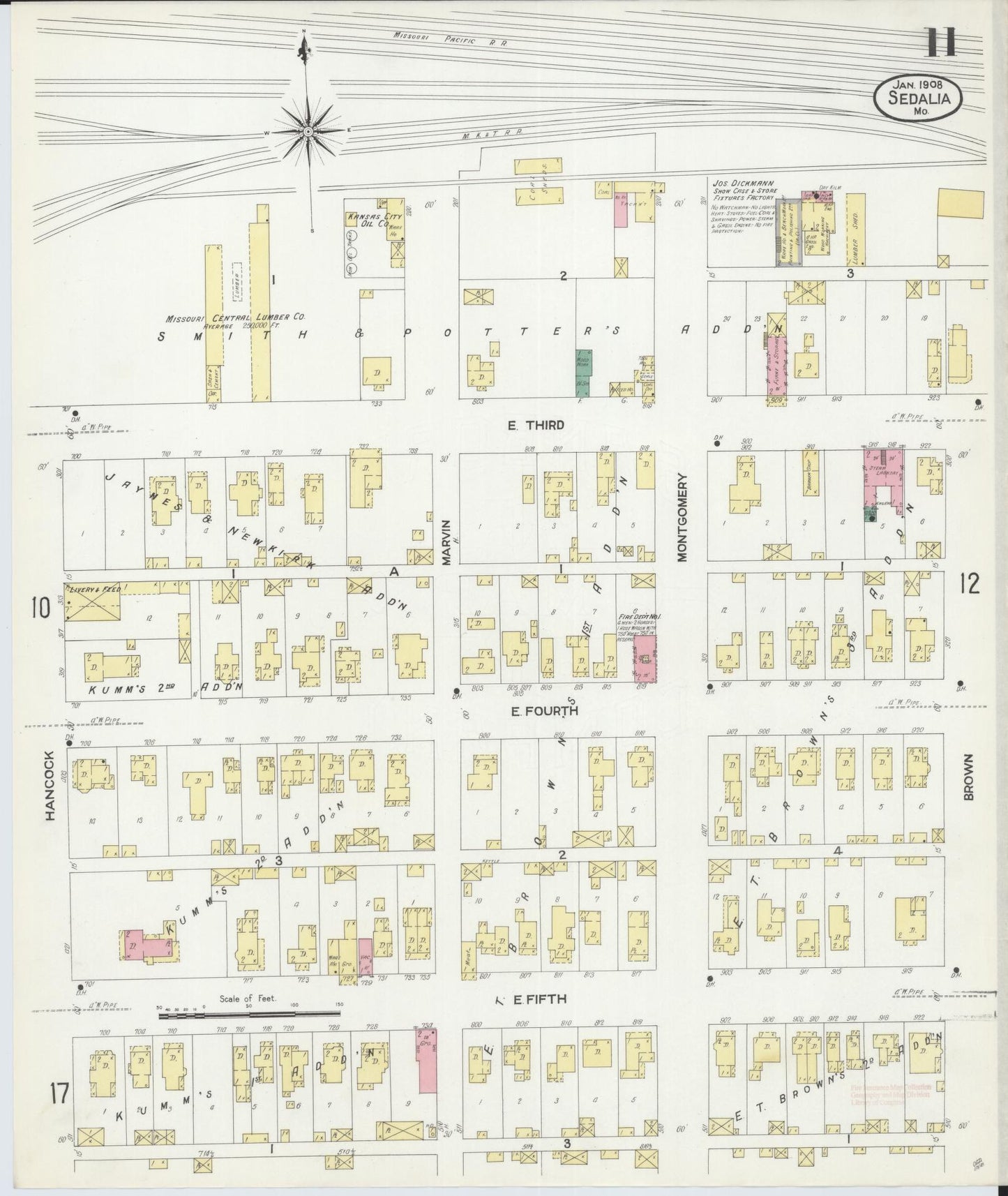 Sanborn Fire Insurance Map from Sedalia, Pettis County, Missouri (1908), Sheet #0011 - Historic Sanborn Fire Insurance Map Print, vintage old map wall art, antique decor, genealogy gift, Missouri Missouri map