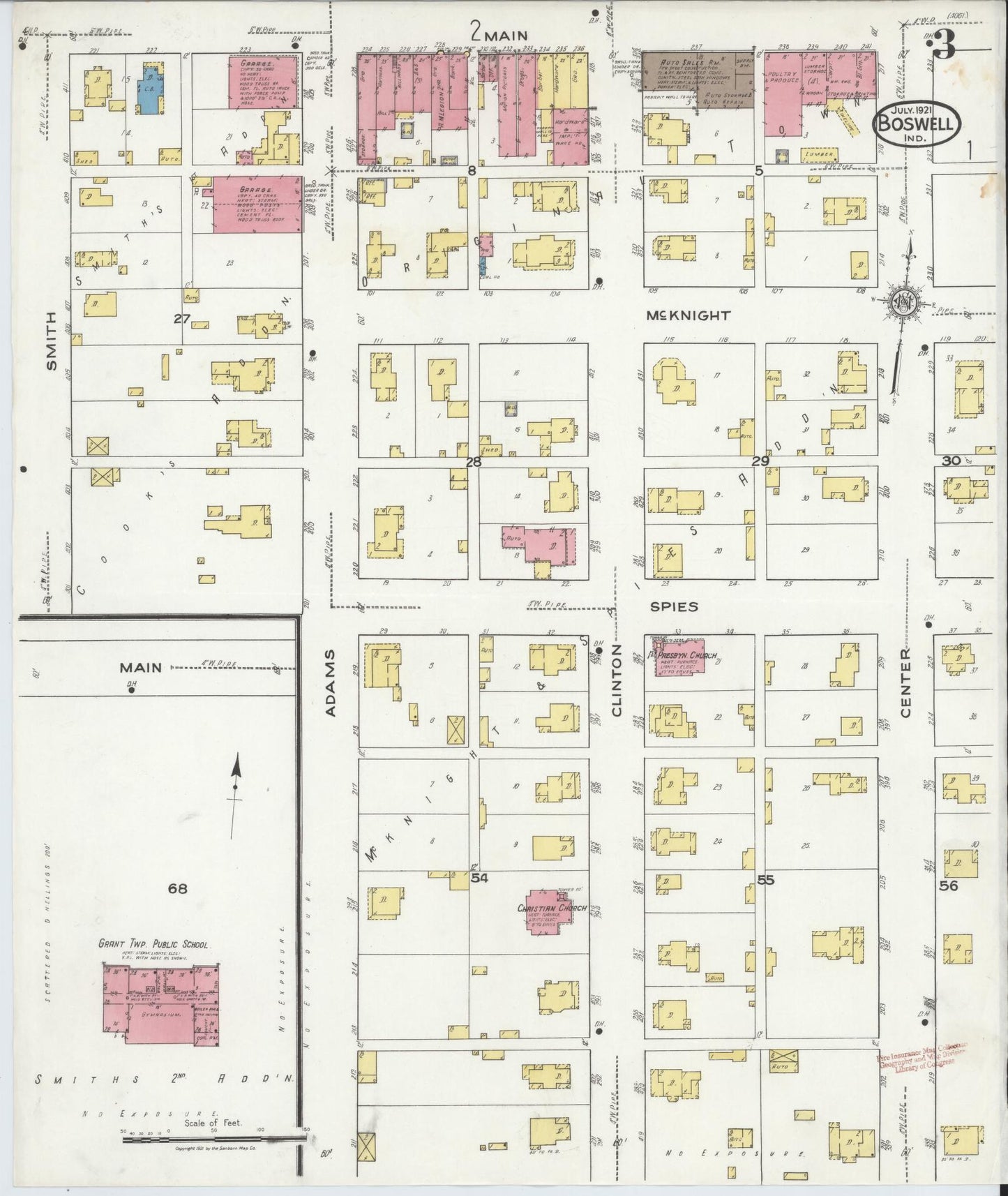 Sanborn Fire Insurance Map from Boswell, Benton County, Indiana (1921), Sheet #0003 - Complete Map Set gallery image, historic Sanborn map, vintage wall art, Indiana Indiana