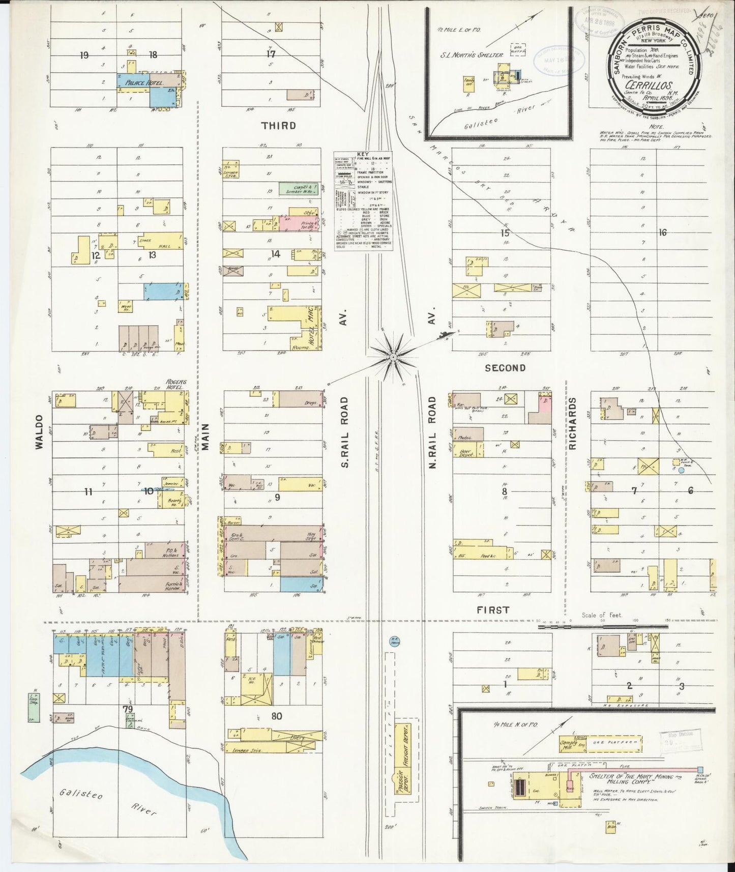 Sanborn Fire Insurance Map from Cerrillos, Santa Fe County, New Mexico (1898), Sheet #0001 - Historic Sanborn Fire Insurance Map Print, vintage old map wall art, antique decor, genealogy gift, New Mexico New Mexico map