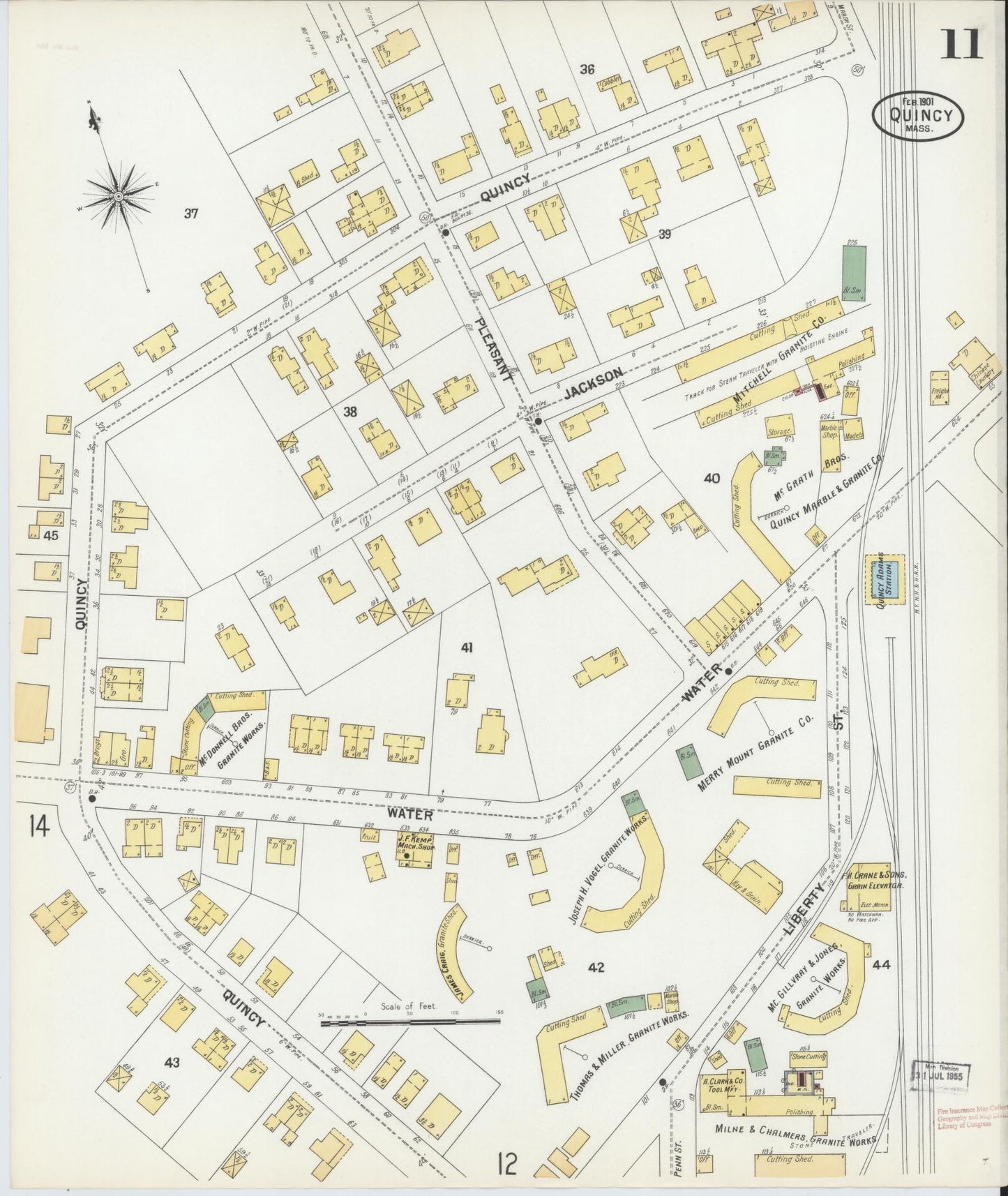 Sanborn Fire Insurance Map from Quincy, Norfolk County, Massachusetts (1901), Sheet #0011 - Historic Sanborn Fire Insurance Map Print, vintage old map wall art, antique decor, genealogy gift, Massachusetts Massachusetts map