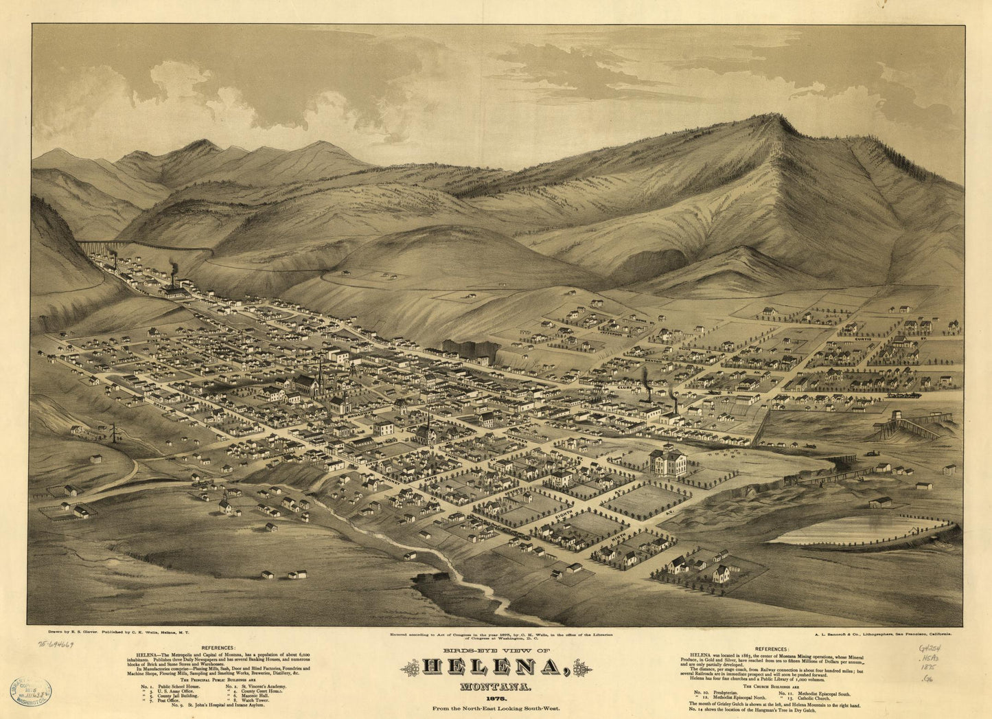 Birds-eye view of Helena, Montana 1875. (1875) – Historic Bird’s-Eye View Panorama Print