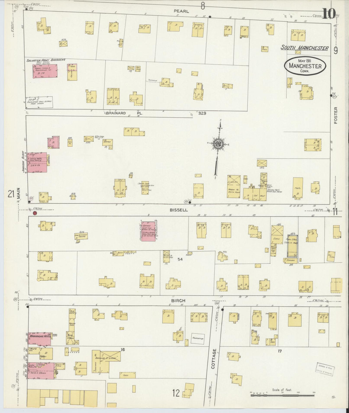 Sanborn Fire Insurance Map from Manchester, Hartford County, Connecticut (1911), Sheet #0010 - Historic Sanborn Fire Insurance Map Print, vintage old map wall art, antique decor, genealogy gift, Connecticut Connecticut map