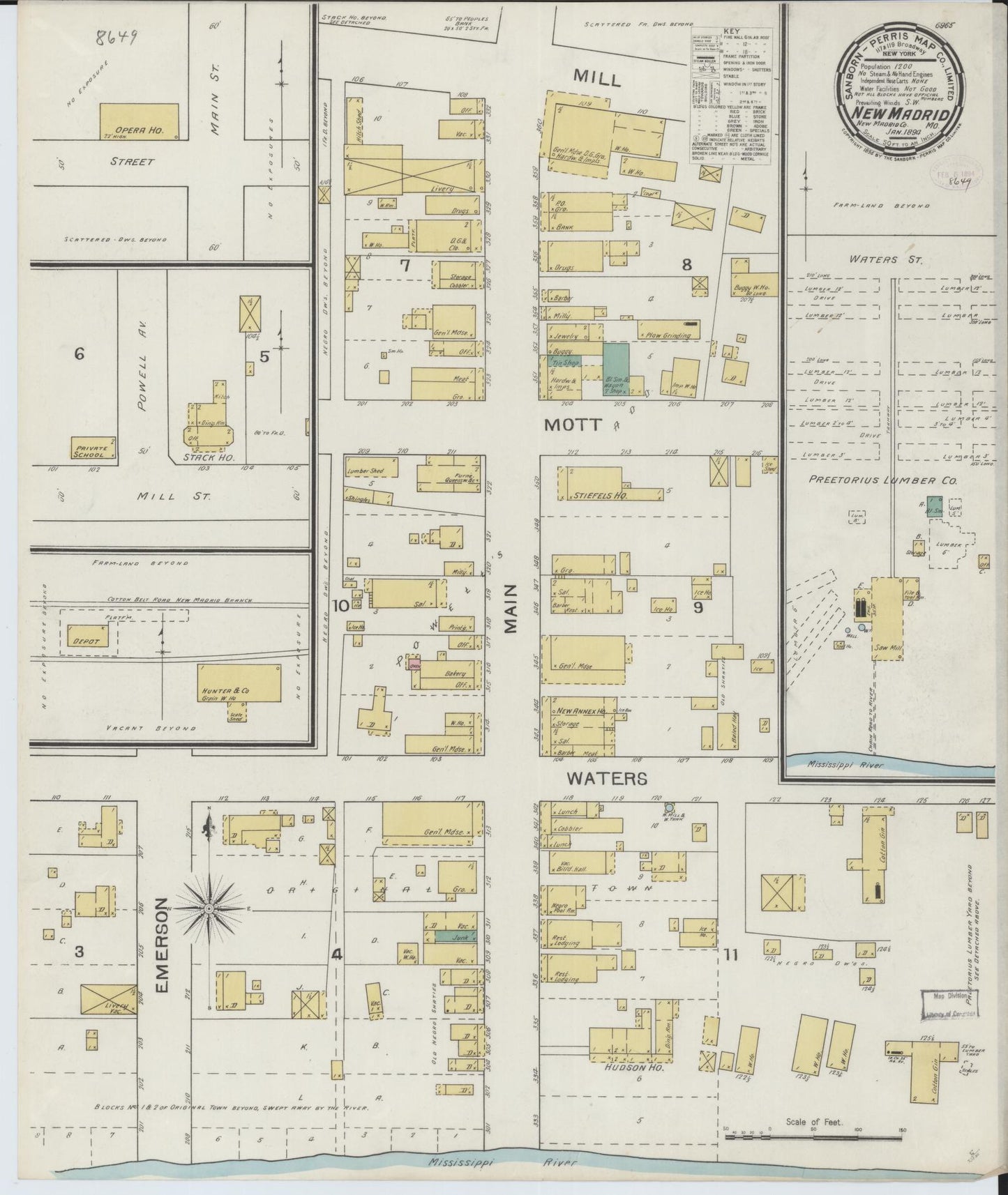 Sanborn Fire Insurance Map from New Madrid, New Madrid County, Missouri (1894), Sheet #0001 - Historic Sanborn Fire Insurance Map Print, vintage old map wall art, antique decor, genealogy gift, Missouri Missouri map