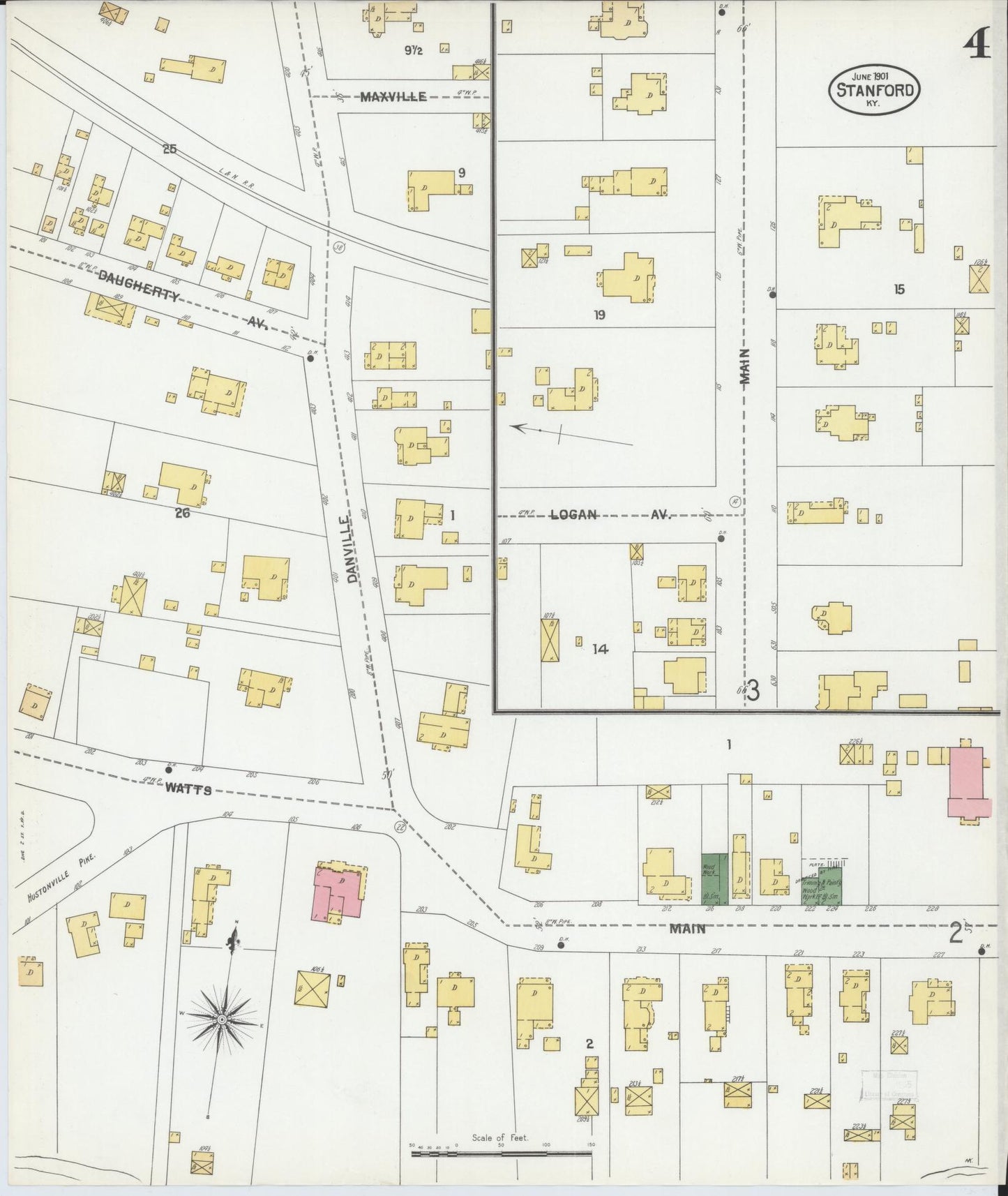 Sanborn Fire Insurance Map from Stanford, Lincoln County, Kentucky (1901), Sheet #0004 - Complete Map Set gallery image, historic Sanborn map, vintage wall art, Kentucky Kentucky
