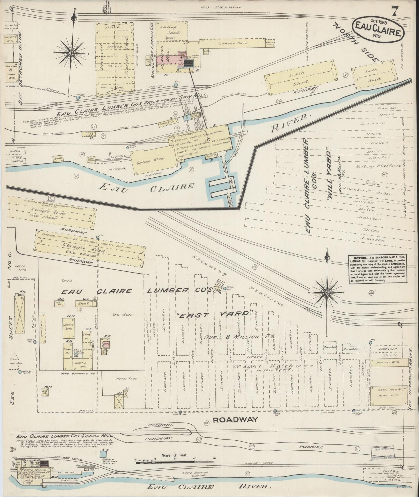 Sanborn Fire Insurance Map from Eau Claire, Eau Claire County, Wisconsin (1883), Sheet #0007 - Historic Sanborn Fire Insurance Map Print, vintage old map wall art, antique decor, genealogy gift, Wisconsin Wisconsin map
