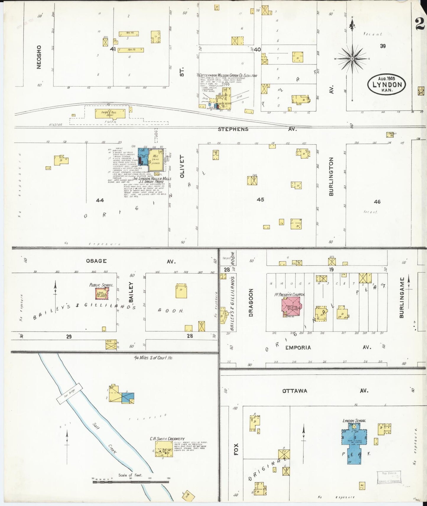 Sanborn Fire Insurance Map from Lyndon, Osage County, Kansas (1905), Sheet #0002 - Historic Sanborn Fire Insurance Map Print, vintage old map wall art, antique decor, genealogy gift, Kansas Kansas map