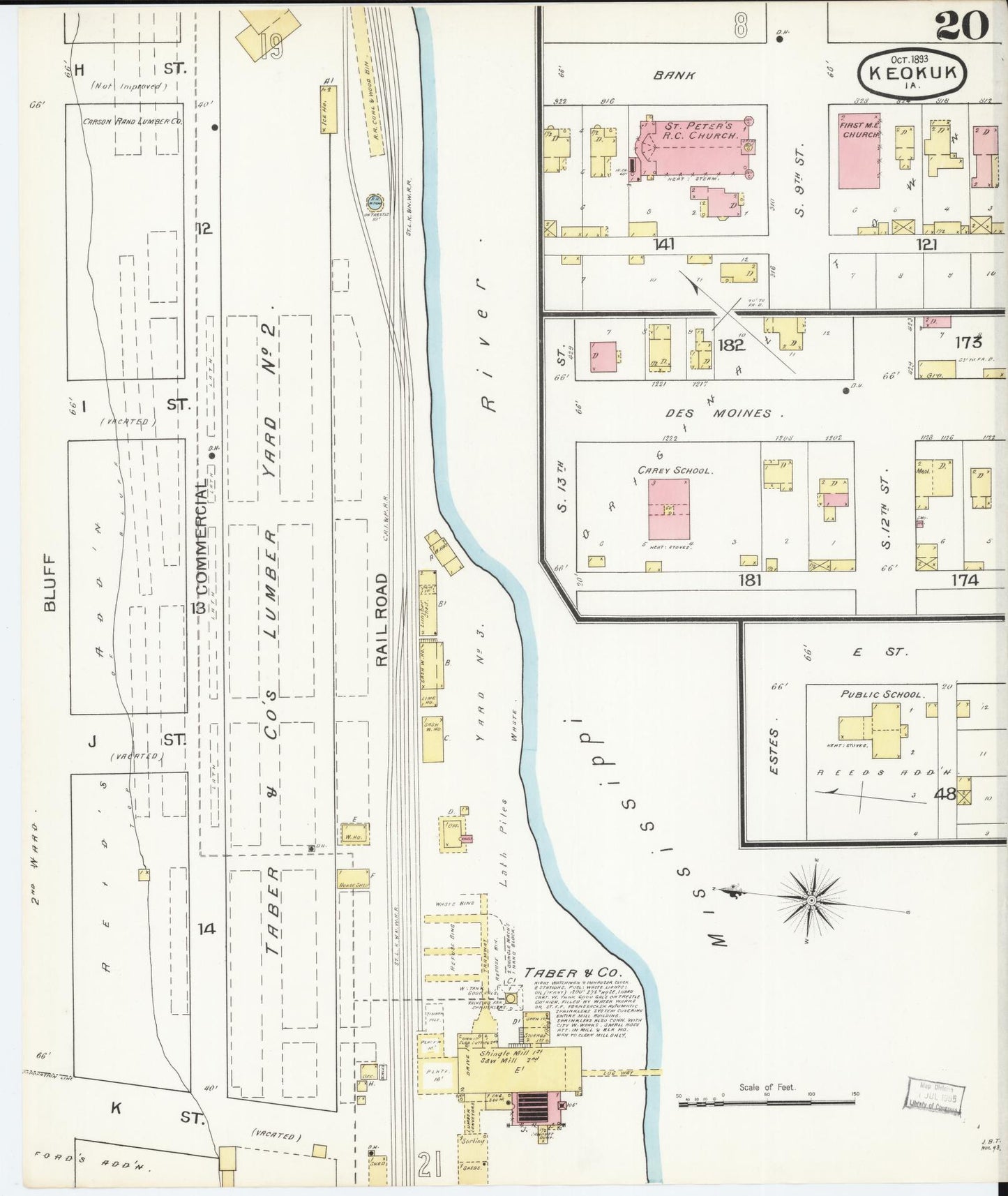 Sanborn Fire Insurance Map from Keokuk, Lee County, Iowa (1893), Sheet #0020 - Historic Sanborn Fire Insurance Map Print, vintage old map wall art