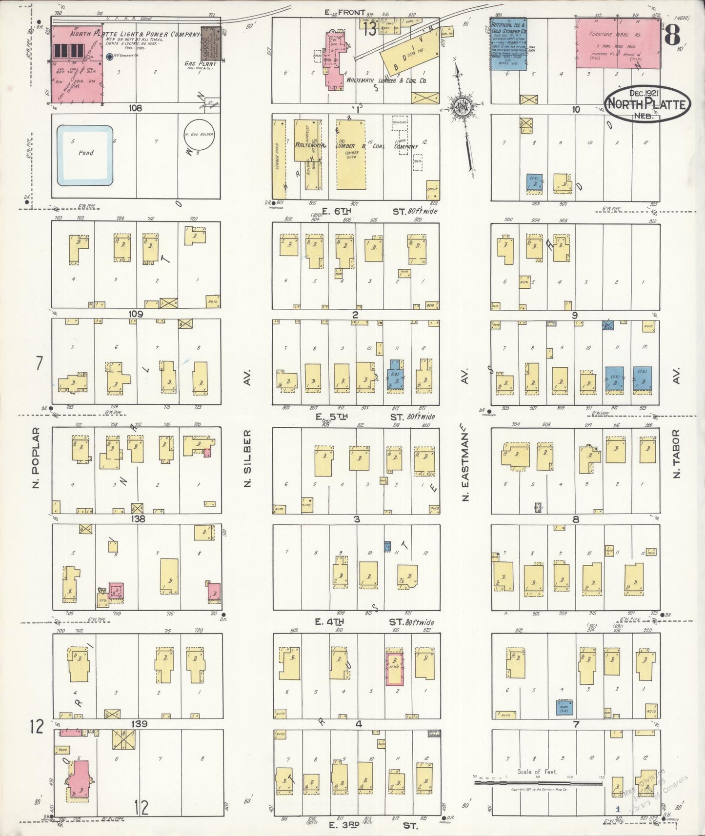 Sanborn Fire Insurance Map from North Platte, Lincoln County, Nebraska (1921), Sheet #0008 - Historic Sanborn Fire Insurance Map Print, vintage old map wall art, antique decor, genealogy gift, Nebraska Nebraska map