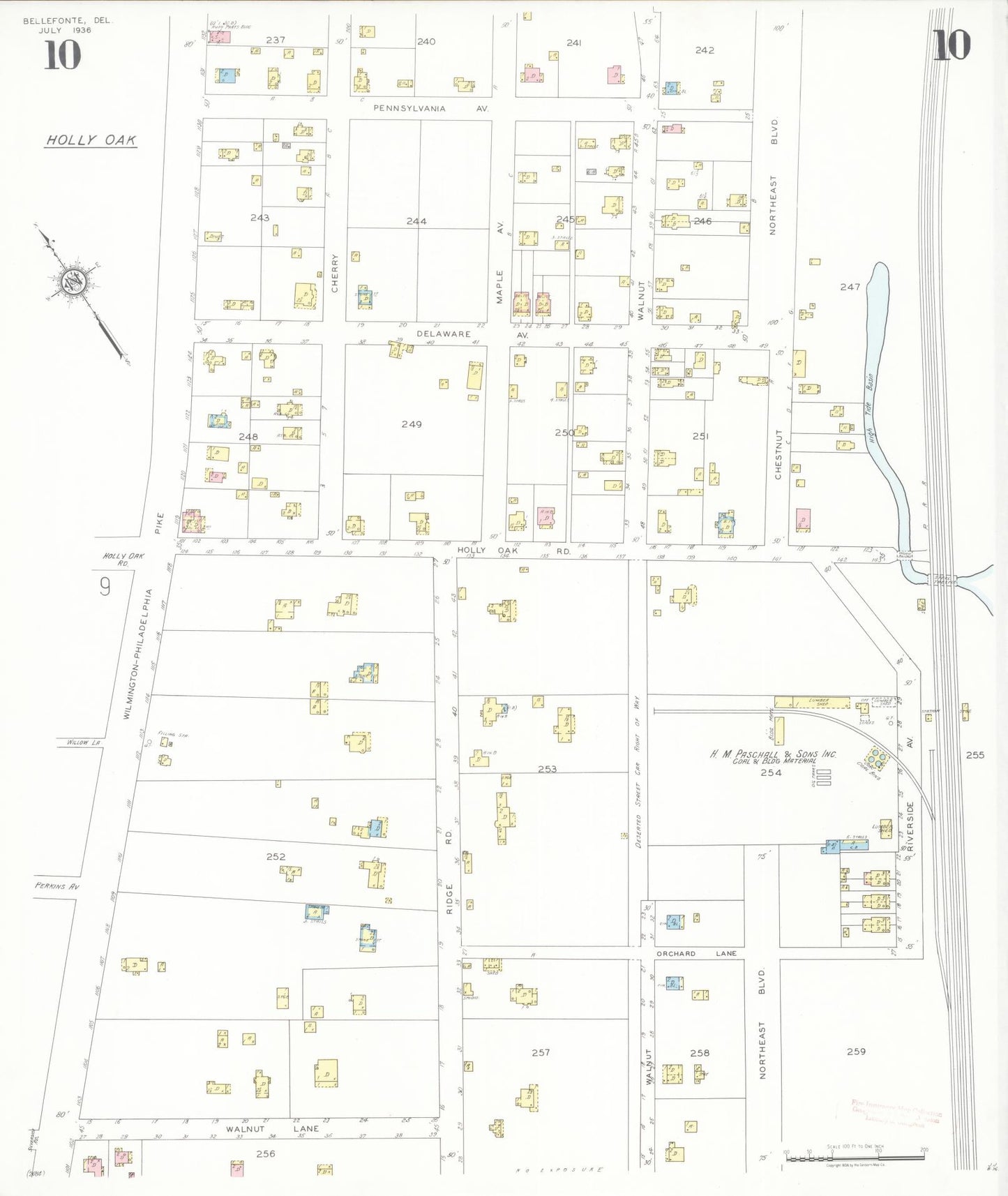 Sanborn Fire Insurance Map from Bellefonte, New Castle County, Delaware (1936), Sheet #0010 - Historic Sanborn Fire Insurance Map Print, vintage old map wall art, antique decor, genealogy gift, Delaware Delaware map