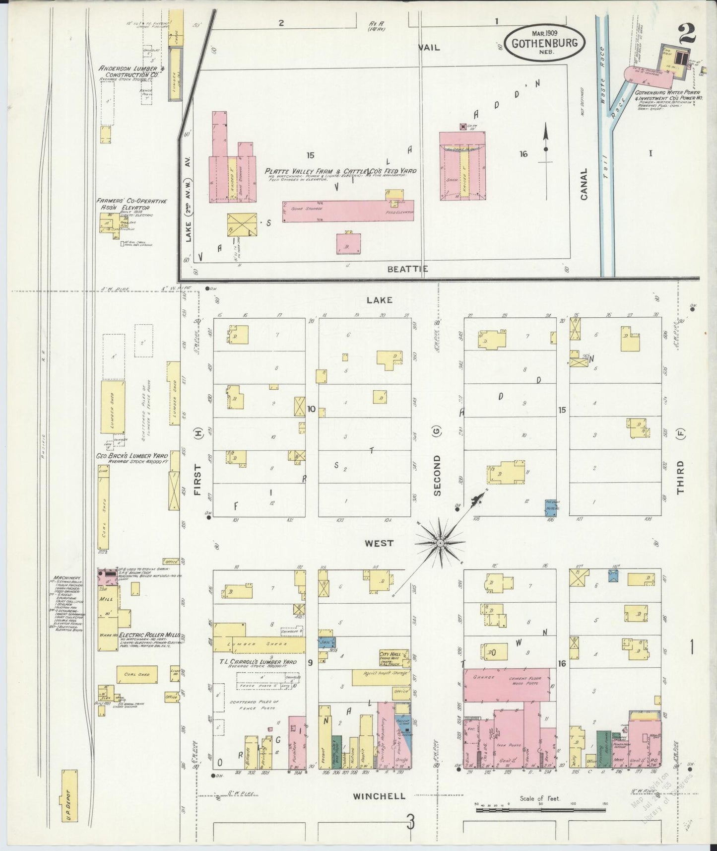 Sanborn Fire Insurance Map from Gothenburg, Dawson County, Nebraska (1909), Sheet #0002 - Historic Sanborn Fire Insurance Map Print, vintage old map wall art, antique decor, genealogy gift, Nebraska Nebraska map