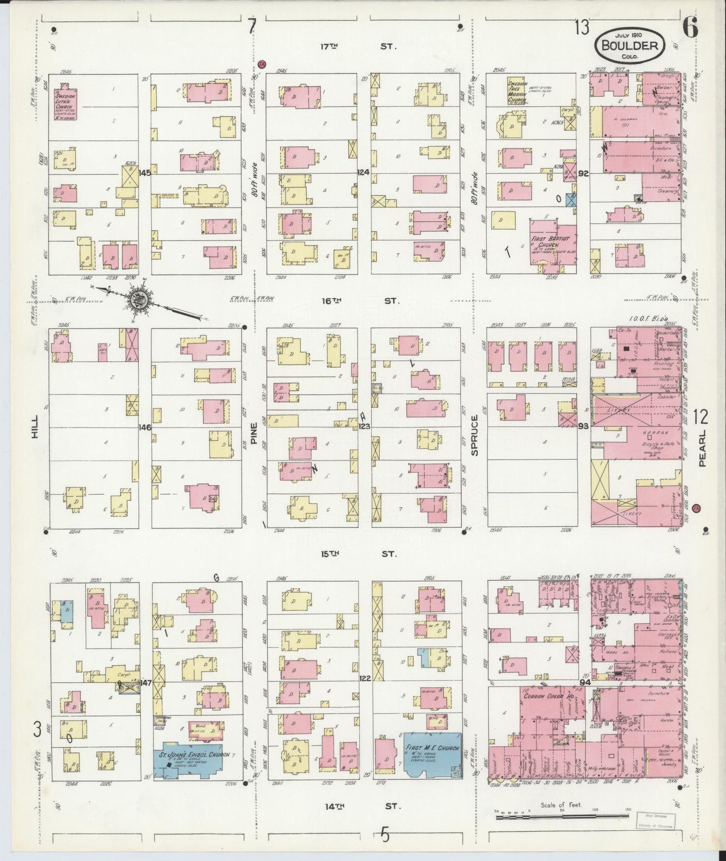 Sanborn Fire Insurance Map from Boulder, Boulder County, Colorado (1910), Sheet #0006 - Historic Sanborn Fire Insurance Map Print, vintage old map wall art, antique decor, genealogy gift, Colorado Colorado map