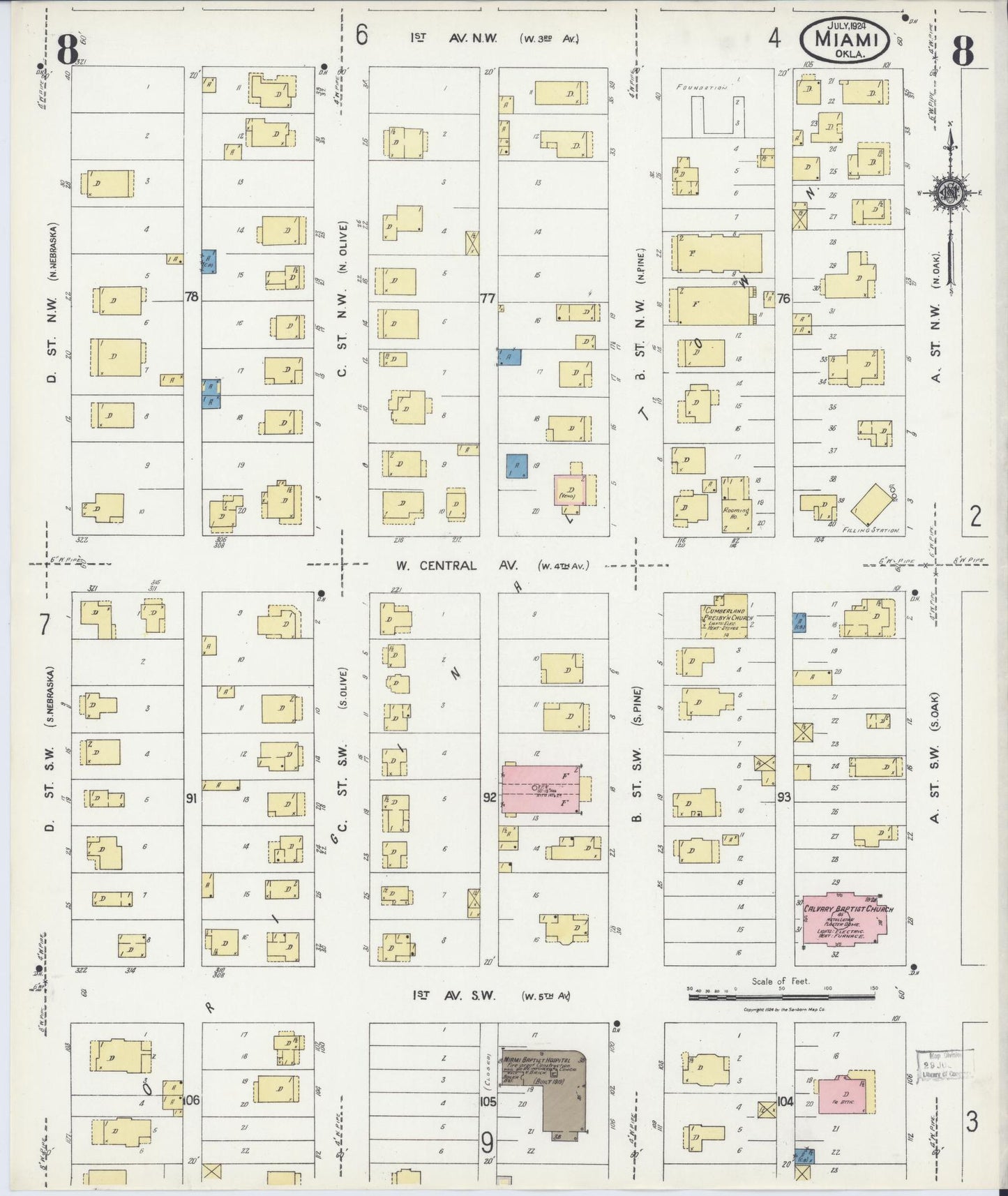 Sanborn Fire Insurance Map from Miami, Ottawa County, Oklahoma (1924), Sheet #0008 - Historic Sanborn Fire Insurance Map Print, vintage old map wall art, antique decor, genealogy gift, Oklahoma Oklahoma map