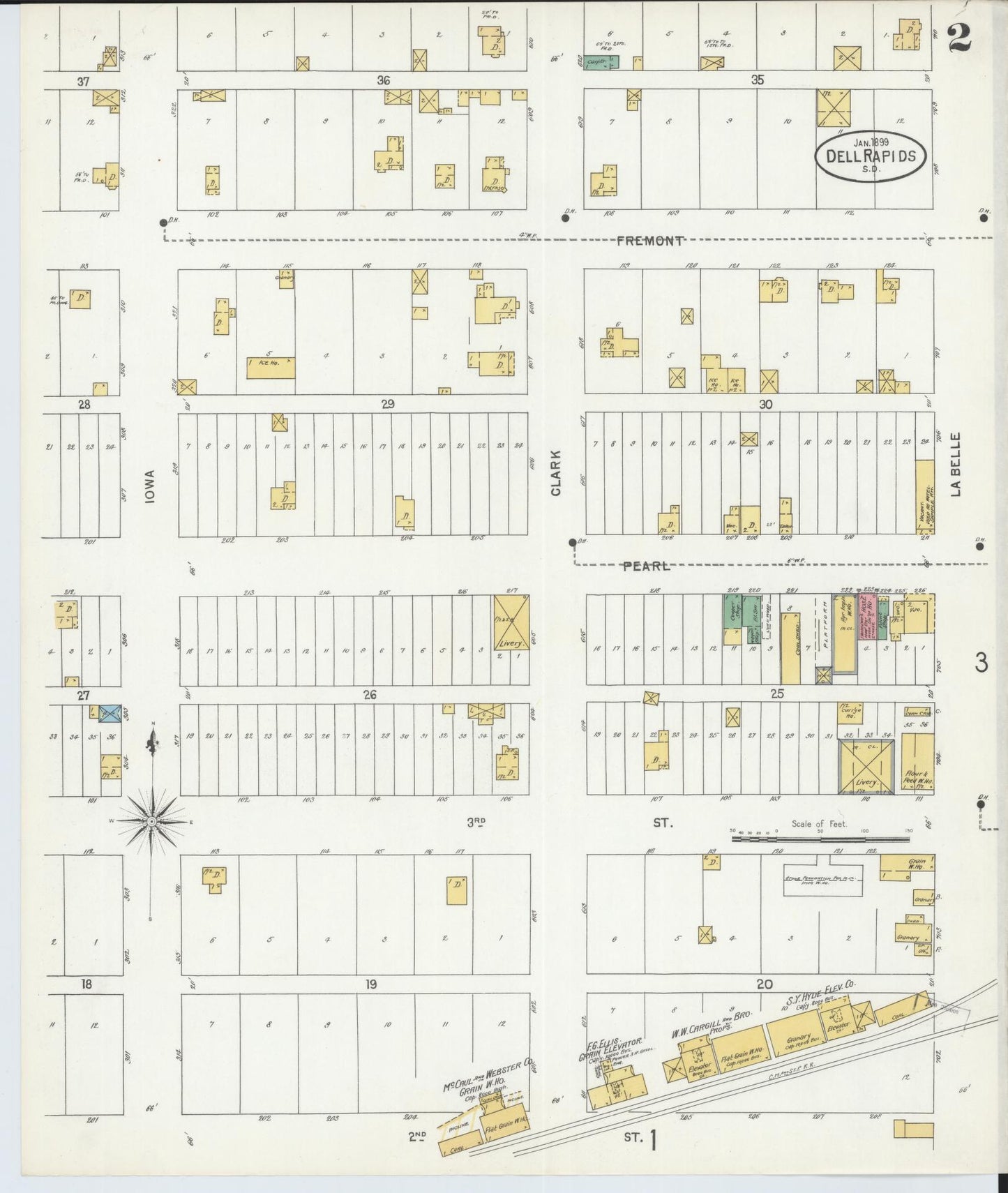 Sanborn Fire Insurance Map from Dell Rapids, Minnehaha County, South Dakota (1899), Sheet #0002 - Historic Sanborn Fire Insurance Map Print, vintage old map wall art, antique decor, genealogy gift, South Dakota South Dakota map
