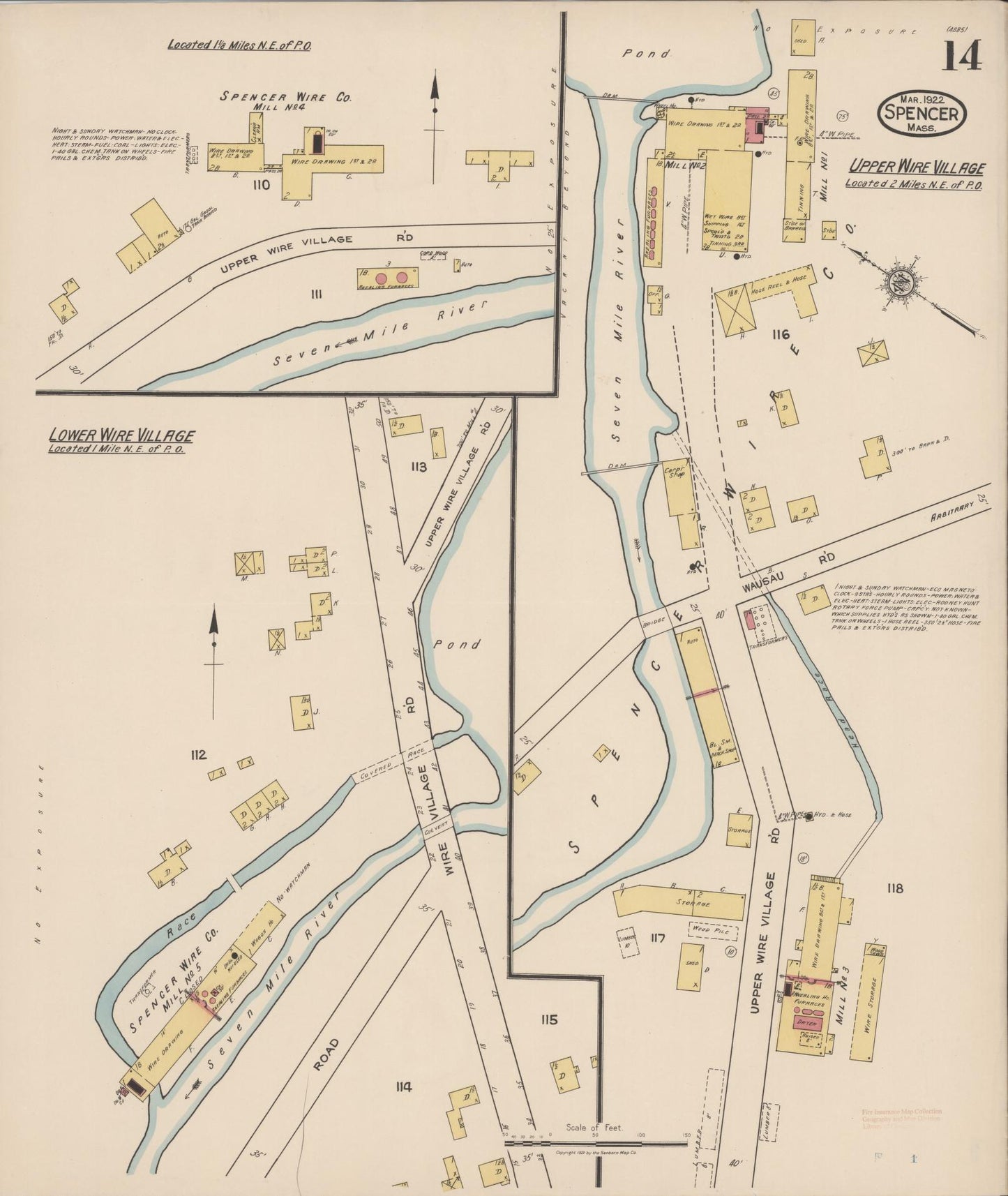 Sanborn Fire Insurance Map from Spencer, Worcester County, Massachusetts (1922), Sheet #0014 - Complete Map Set gallery image, historic Sanborn map, vintage wall art, Massachusetts Massachusetts