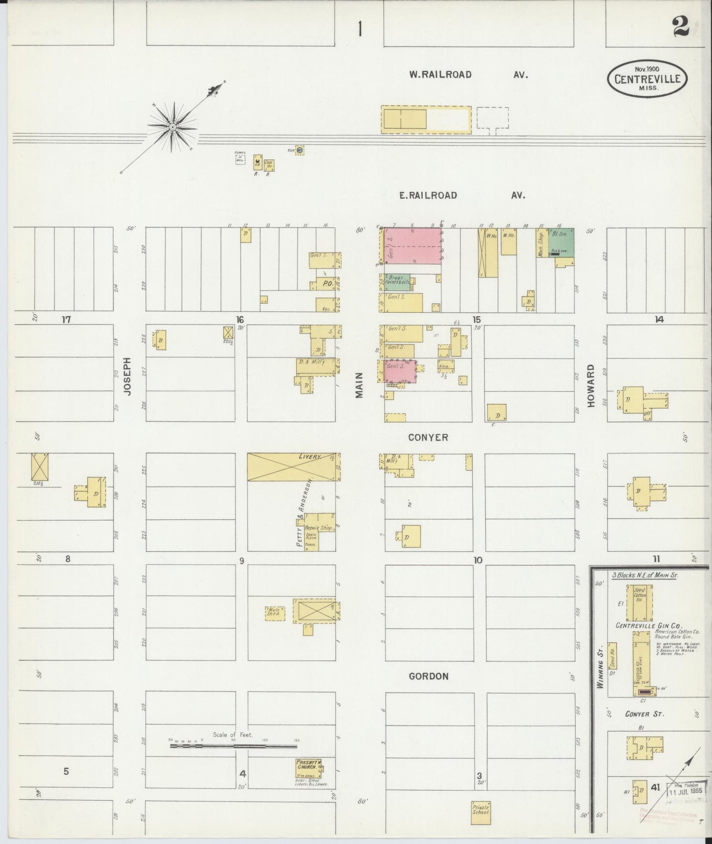 Sanborn Fire Insurance Map from Centreville, Wilkinson County, Mississippi (1900), Sheet #0002 - Complete Map Set gallery image, historic Sanborn map, vintage wall art, Mississippi Mississippi