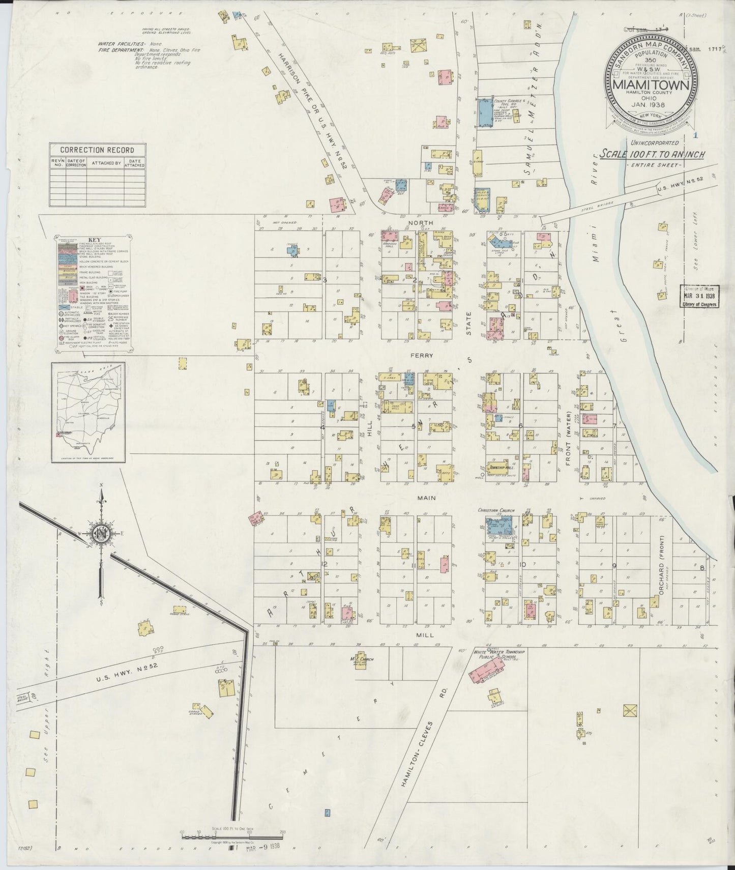 Sanborn Fire Insurance Map from Miamitown, Hamilton County, Ohio (1938), Sheet #0001 - Historic Sanborn Fire Insurance Map Print, vintage old map wall art, antique decor, genealogy gift, Ohio Ohio map
