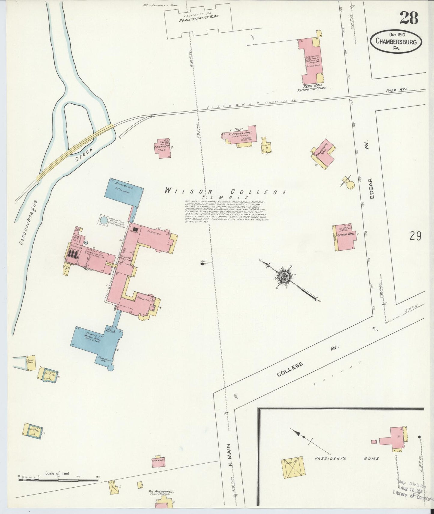 Sanborn Fire Insurance Map from Chambersburg, Franklin County, Pennsylvania (1910), Sheet #0028 - Historic Sanborn Fire Insurance Map Print, vintage old map wall art, antique decor, genealogy gift, Pennsylvania Pennsylvania map