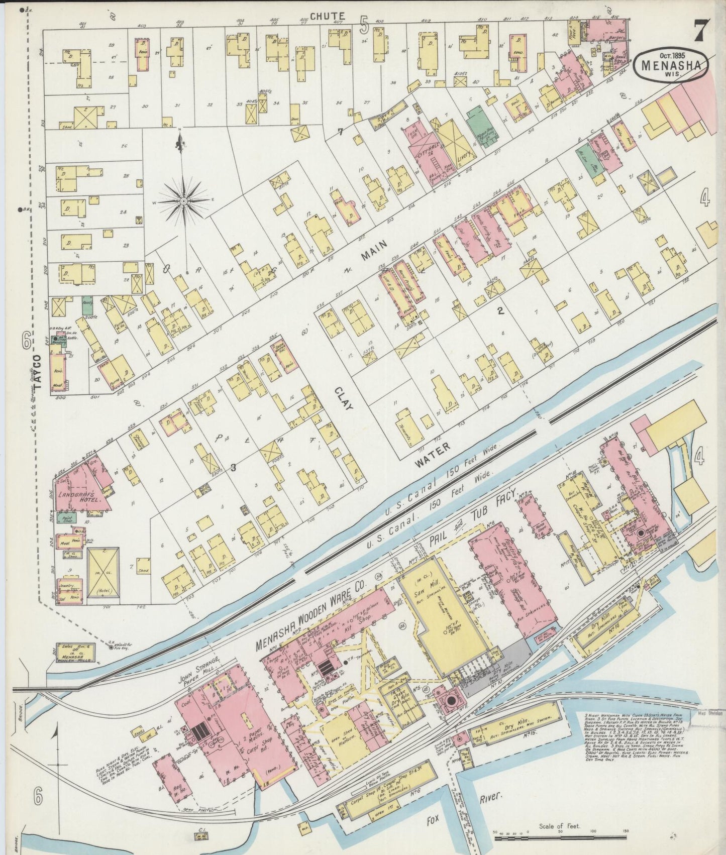 Sanborn Fire Insurance Map from Menasha, Winnebago County, Wisconsin (1895), Sheet #0007 - Historic Sanborn Fire Insurance Map Print, vintage old map wall art, antique decor, genealogy gift, Wisconsin Wisconsin map