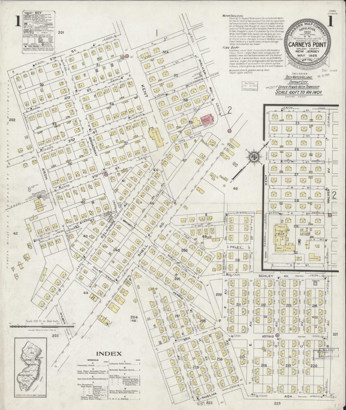 Sanborn Fire Insurance Map from Carneys Point, Salem County, New Jersey. (1925) – Historic Sanborn Fire Insurance Map Print