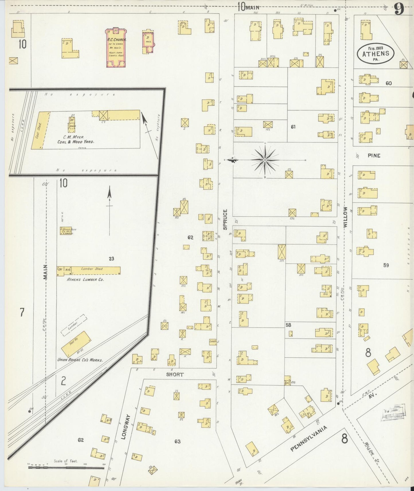 Sanborn Fire Insurance Map from Athens, Bradford County, Pennsylvania (1903), Sheet #0009 - Historic Sanborn Fire Insurance Map Print, vintage old map wall art, antique decor, genealogy gift, Pennsylvania Pennsylvania map