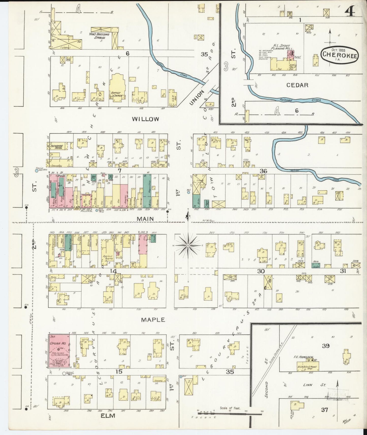 Sanborn Fire Insurance Map from Cherokee, Cherokee County, Iowa (1893), Sheet #0004 - Historic Sanborn Fire Insurance Map Print, vintage old map wall art