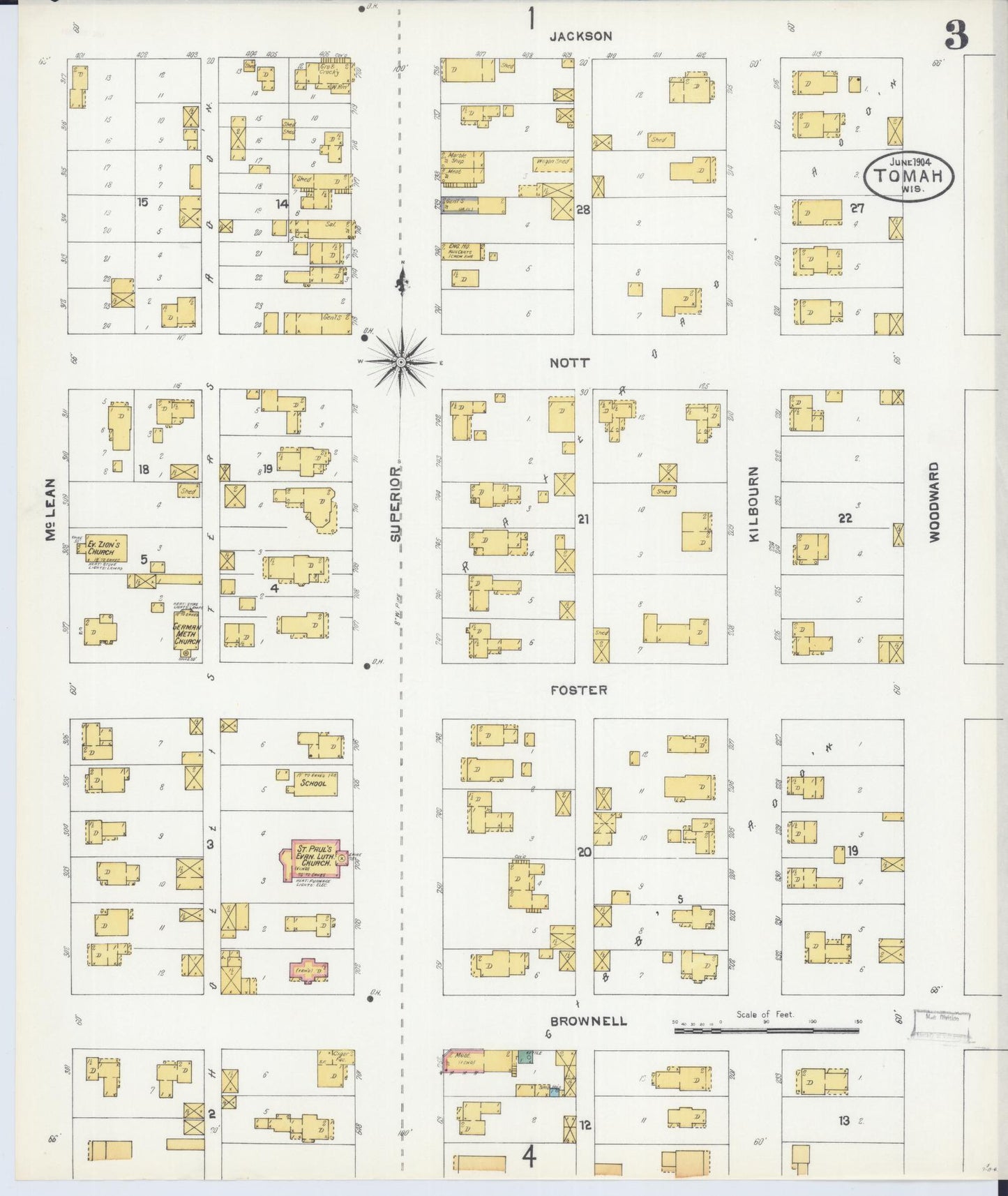 Sanborn Fire Insurance Map from Tomah, Monroe County, Wisconsin (1904), Sheet #0003 - Historic Sanborn Fire Insurance Map Print, vintage old map wall art, antique decor, genealogy gift, Wisconsin Wisconsin map