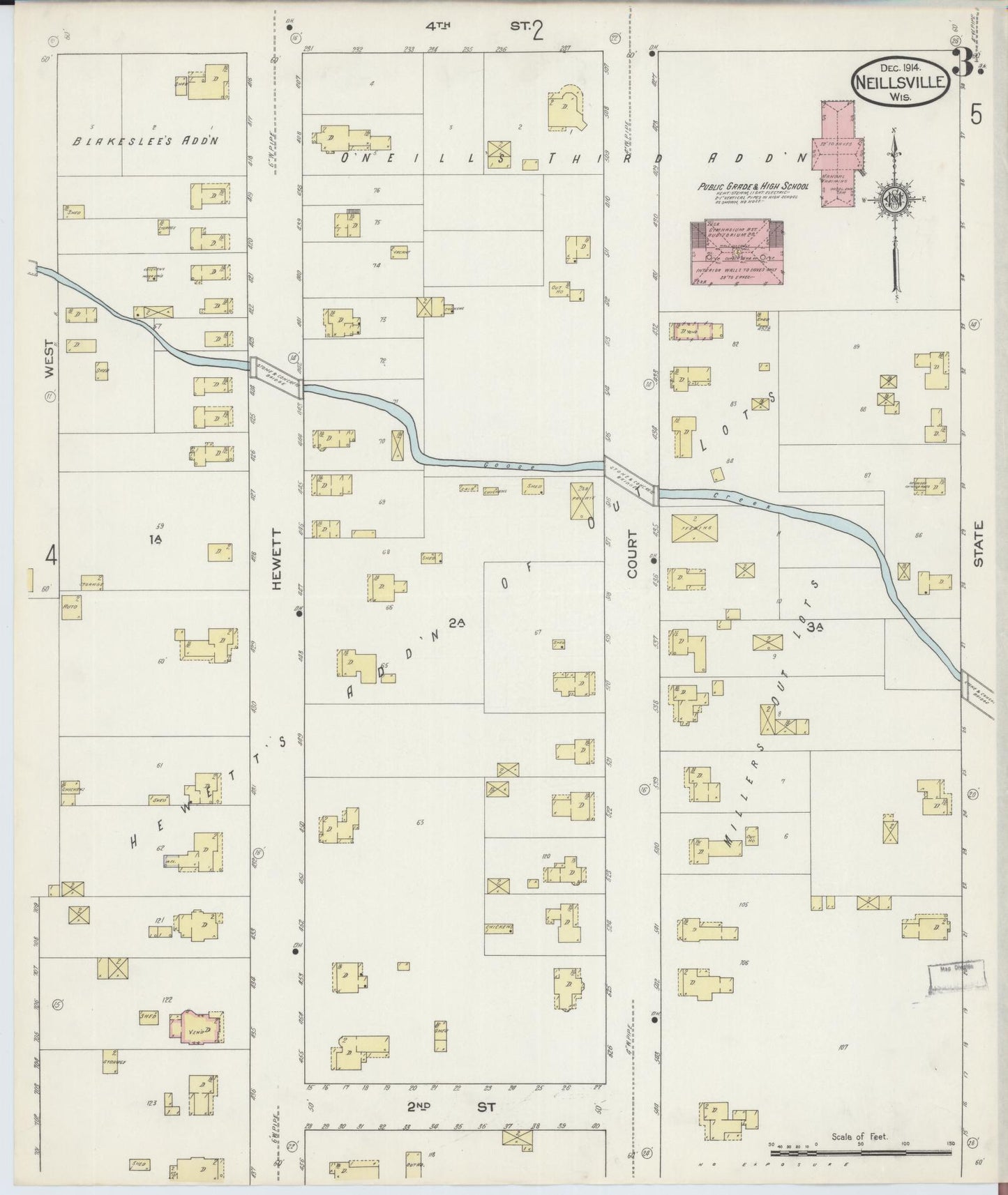 Sanborn Fire Insurance Map from Neillsville, Clark County, Wisconsin (1914), Sheet #0003 - Historic Sanborn Fire Insurance Map Print, vintage old map wall art, antique decor, genealogy gift, Wisconsin Wisconsin map