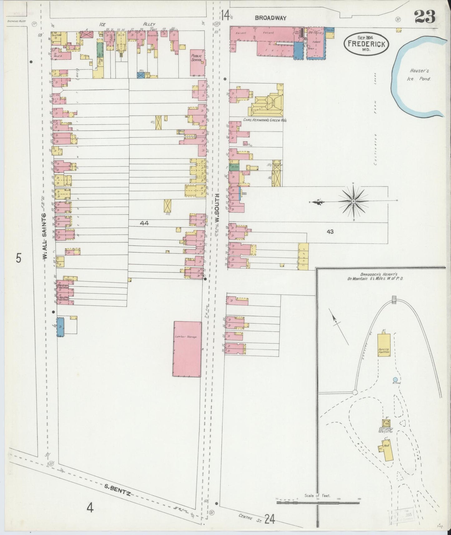Frederick, Maryland - 1904 - Sanborn Fire Insurance Map, Sheet #0023 - Historic Sanborn Fire Insurance Map Print, Frederick Maryland 1904 0023 vintage old map wall art