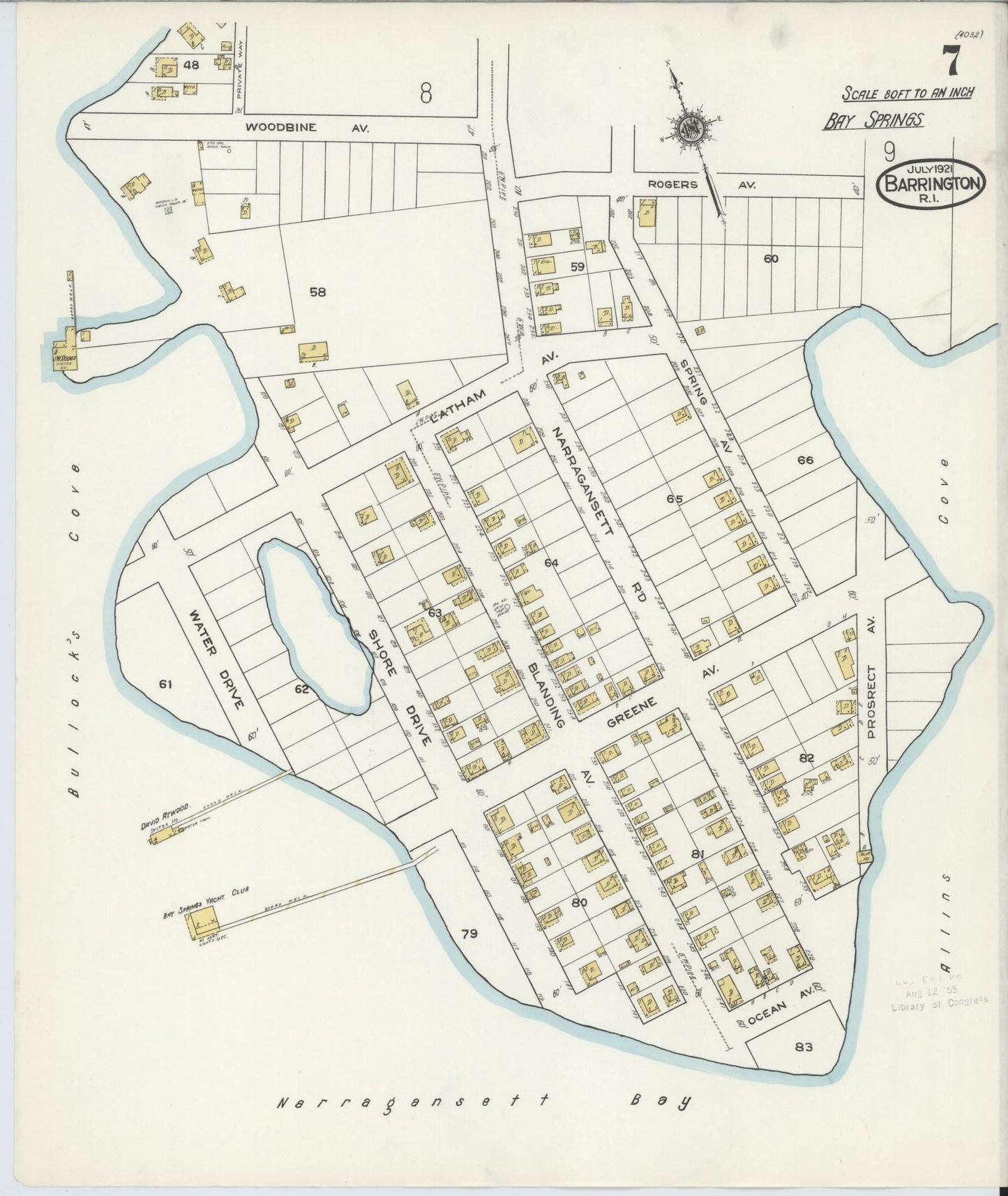 Sanborn Fire Insurance Map from Barrington, Bristol County, Rhode Island (1921), Sheet #0007 - Historic Sanborn Fire Insurance Map Print, vintage old map wall art, antique decor, genealogy gift, Rhode Island Rhode Island map