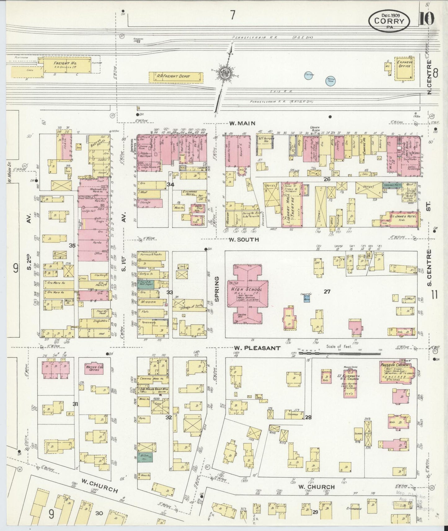 Sanborn Fire Insurance Map from Corry, Erie County, Pennsylvania (1909), Sheet #0010 - Historic Sanborn Fire Insurance Map Print, vintage old map wall art, antique decor, genealogy gift, Pennsylvania Pennsylvania map