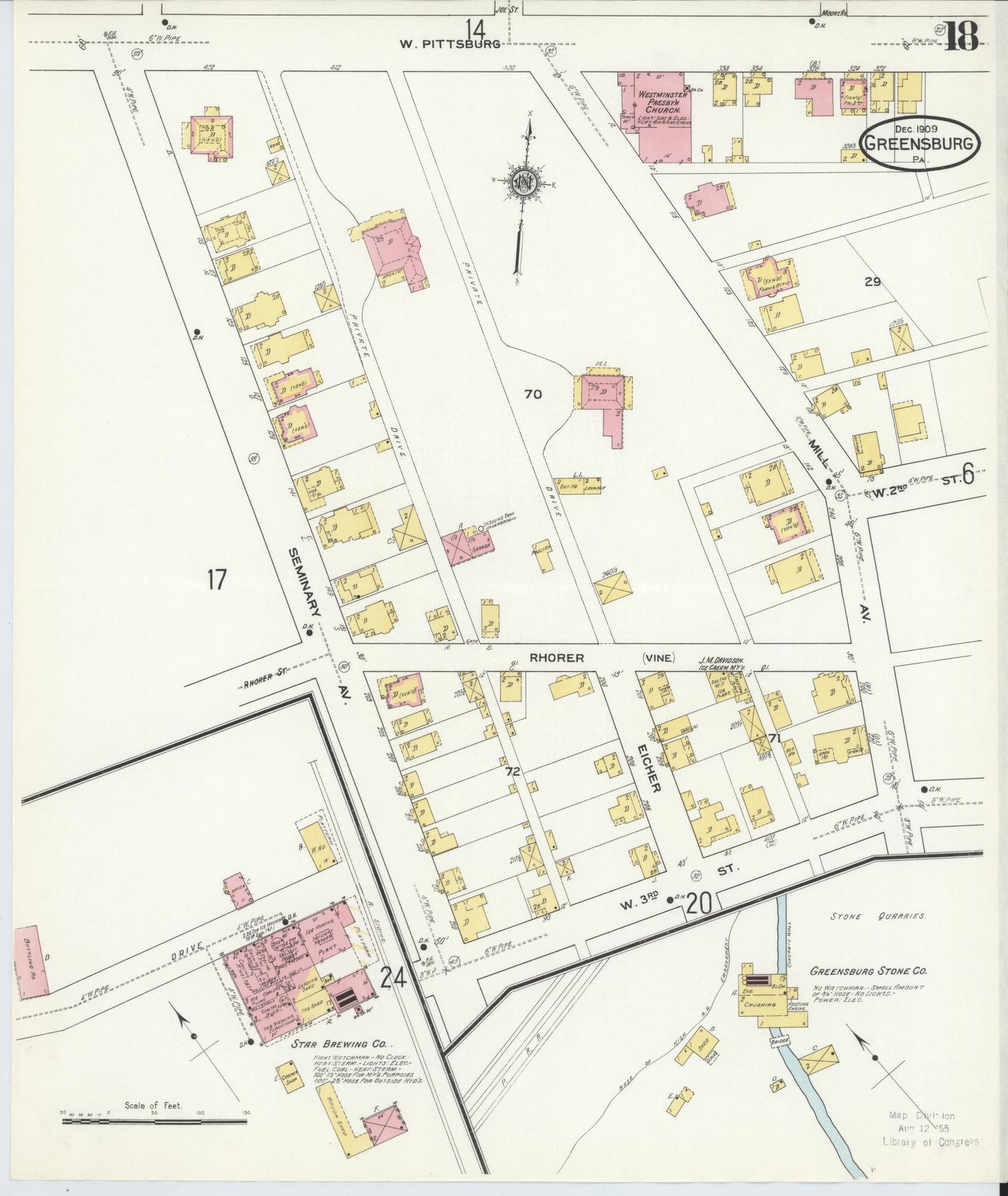 Sanborn Fire Insurance Map from Greensburg, Westmoreland County, Pennsylvania (1909), Sheet #0018 - Historic Sanborn Fire Insurance Map Print, vintage old map wall art, antique decor, genealogy gift, Pennsylvania Pennsylvania map