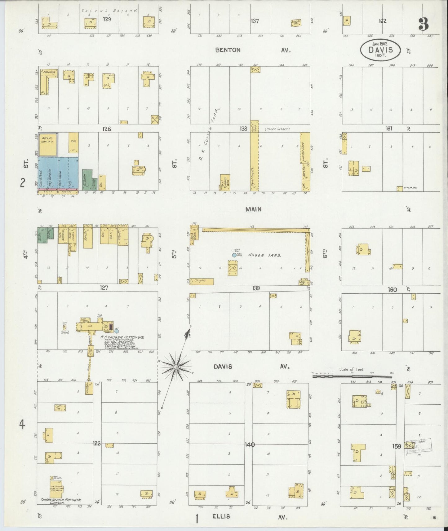 Sanborn Fire Insurance Map from Davis, Murray County, Oklahoma (1902), Sheet #0003 - Historic Sanborn Fire Insurance Map Print, vintage old map wall art, antique decor, genealogy gift, Oklahoma Oklahoma map