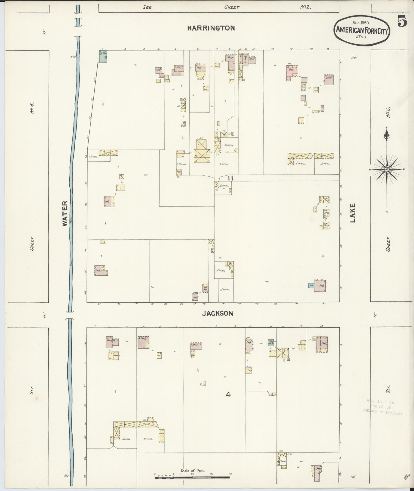 Sanborn Fire Insurance Map from American Fork, Utah County, Utah (1890), Sheet #0005 - Historic Sanborn Fire Insurance Map Print, vintage old map wall art, antique decor, genealogy gift, American Fork Utah map