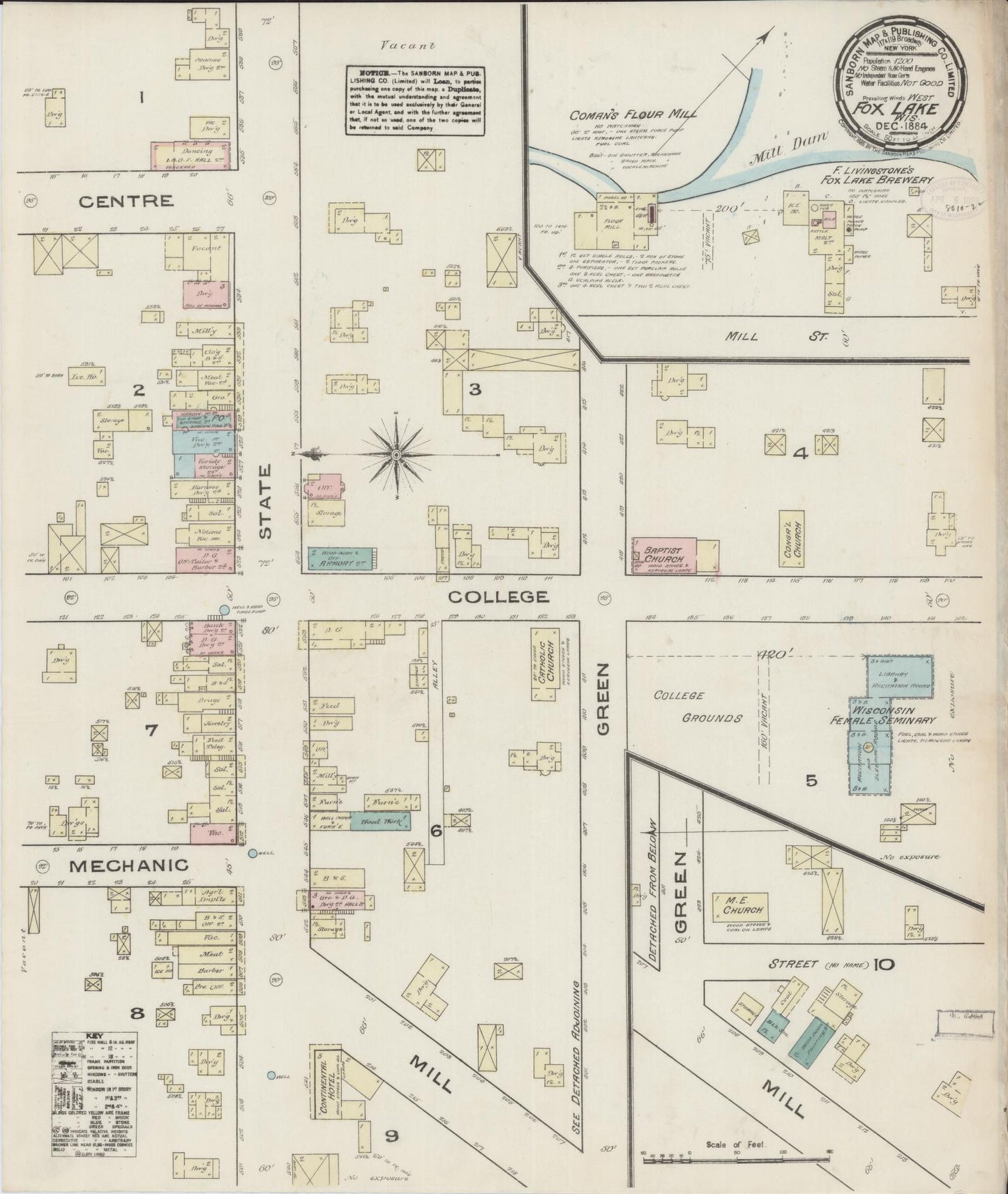 Sanborn Fire Insurance Map from Fox Lake, Dodge County, Wisconsin (1884), Sheet #0001 - Historic Sanborn Fire Insurance Map Print, vintage old map wall art, antique decor, genealogy gift, Wisconsin Wisconsin map