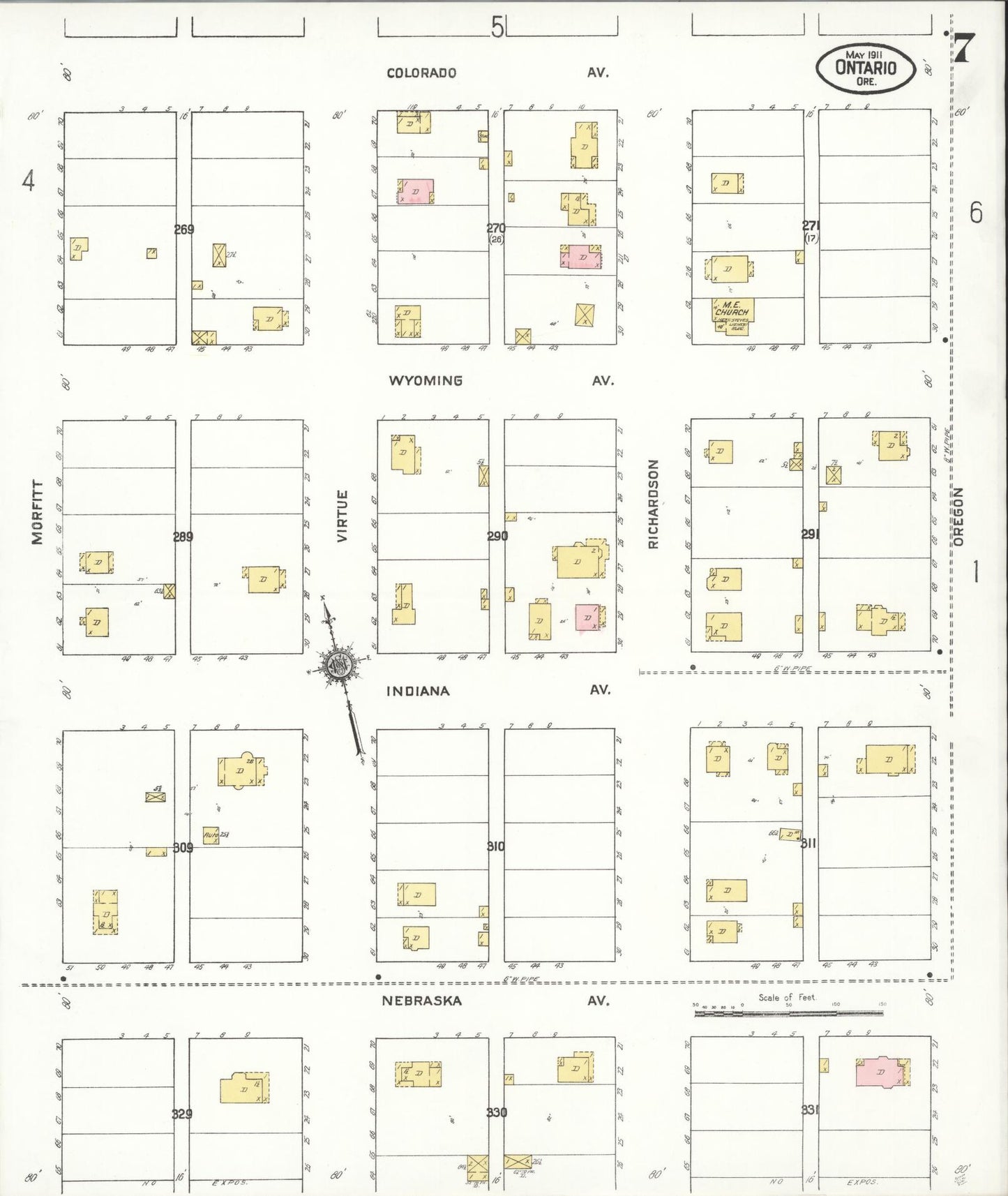 Sanborn Fire Insurance Map from Ontario, Malheur County, Oregon (1911), Sheet #0007 - Complete Map Set gallery image, historic Sanborn map, vintage wall art, Oregon Oregon