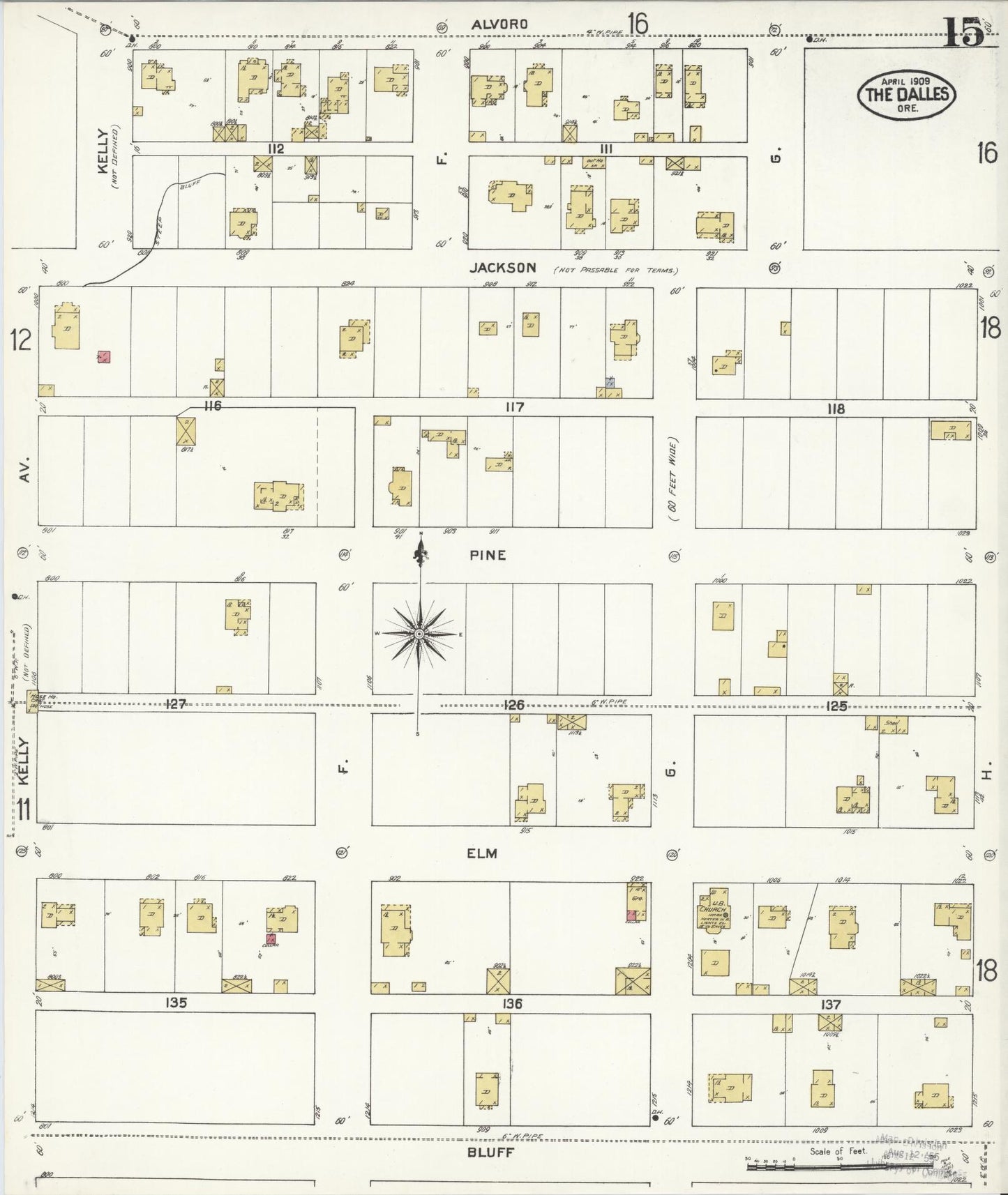 Sanborn Fire Insurance Map from The Dalles, Wasco County, Oregon (1909), Sheet #0015 - Historic Sanborn Fire Insurance Map Print, vintage old map wall art, antique decor, genealogy gift, Oregon Oregon map