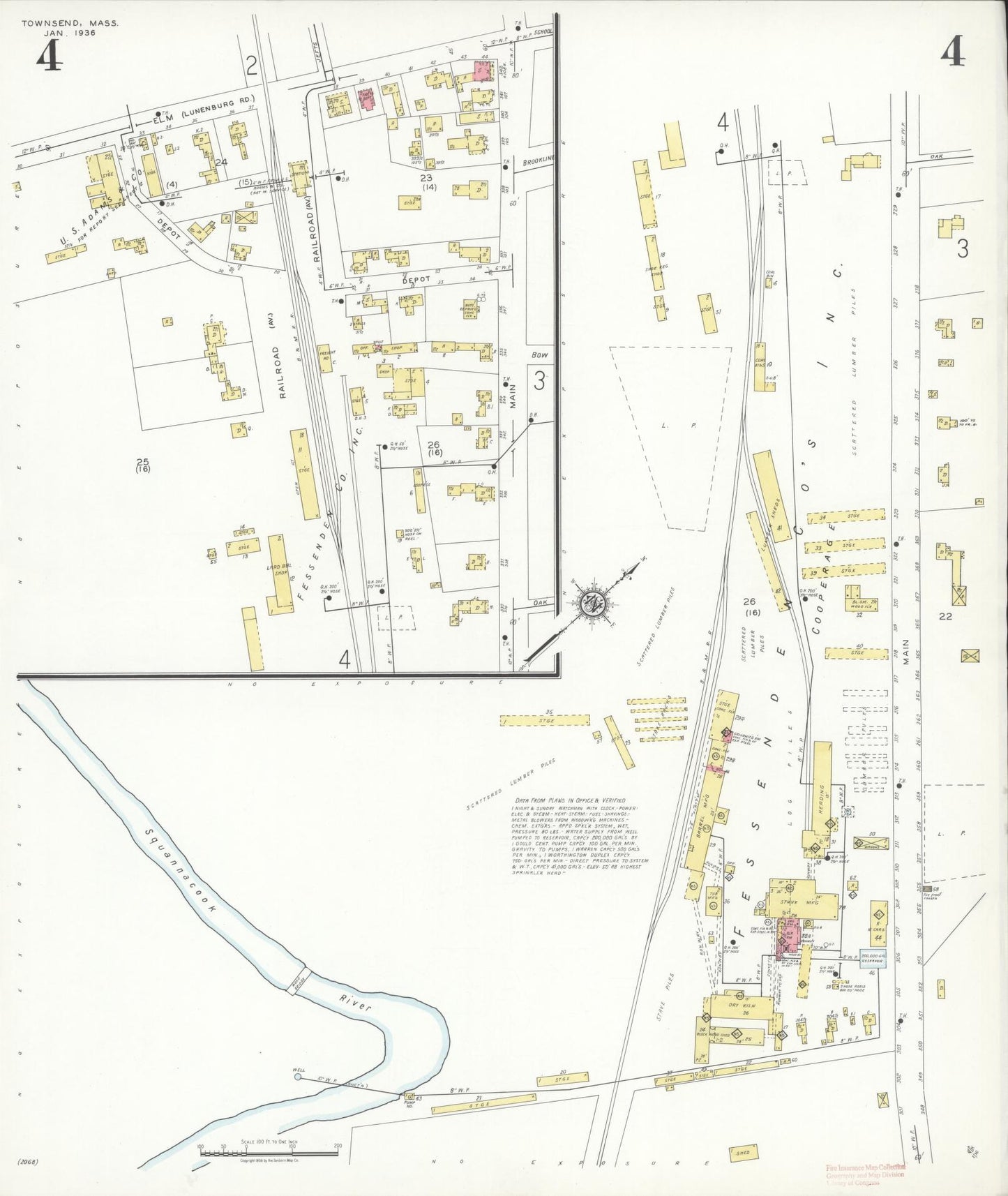 Sanborn Fire Insurance Map from Townsend, Middlesex County, Massachusetts (1936), Sheet #0004 - Historic Sanborn Fire Insurance Map Print, vintage old map wall art, antique decor, genealogy gift, Massachusetts Massachusetts map