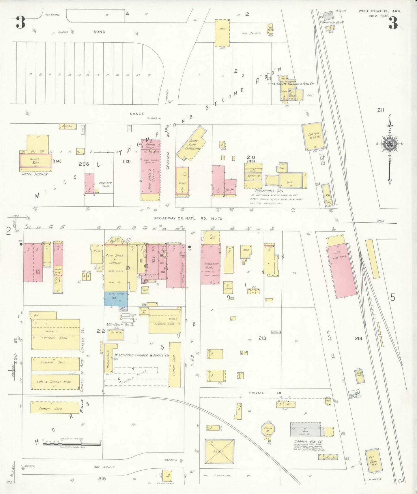 Sanborn Fire Insurance Map from West Memphis, Crittenden County, Arkansas (1938), Sheet #0003 - Historic Sanborn Fire Insurance Map Print, vintage old map wall art, antique decor, genealogy gift, Arkansas Arkansas map
