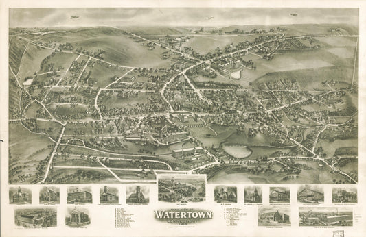 Aero view of Watertown, Connecticut 1918. (1918) – Historic Bird’s-Eye View Panorama Print